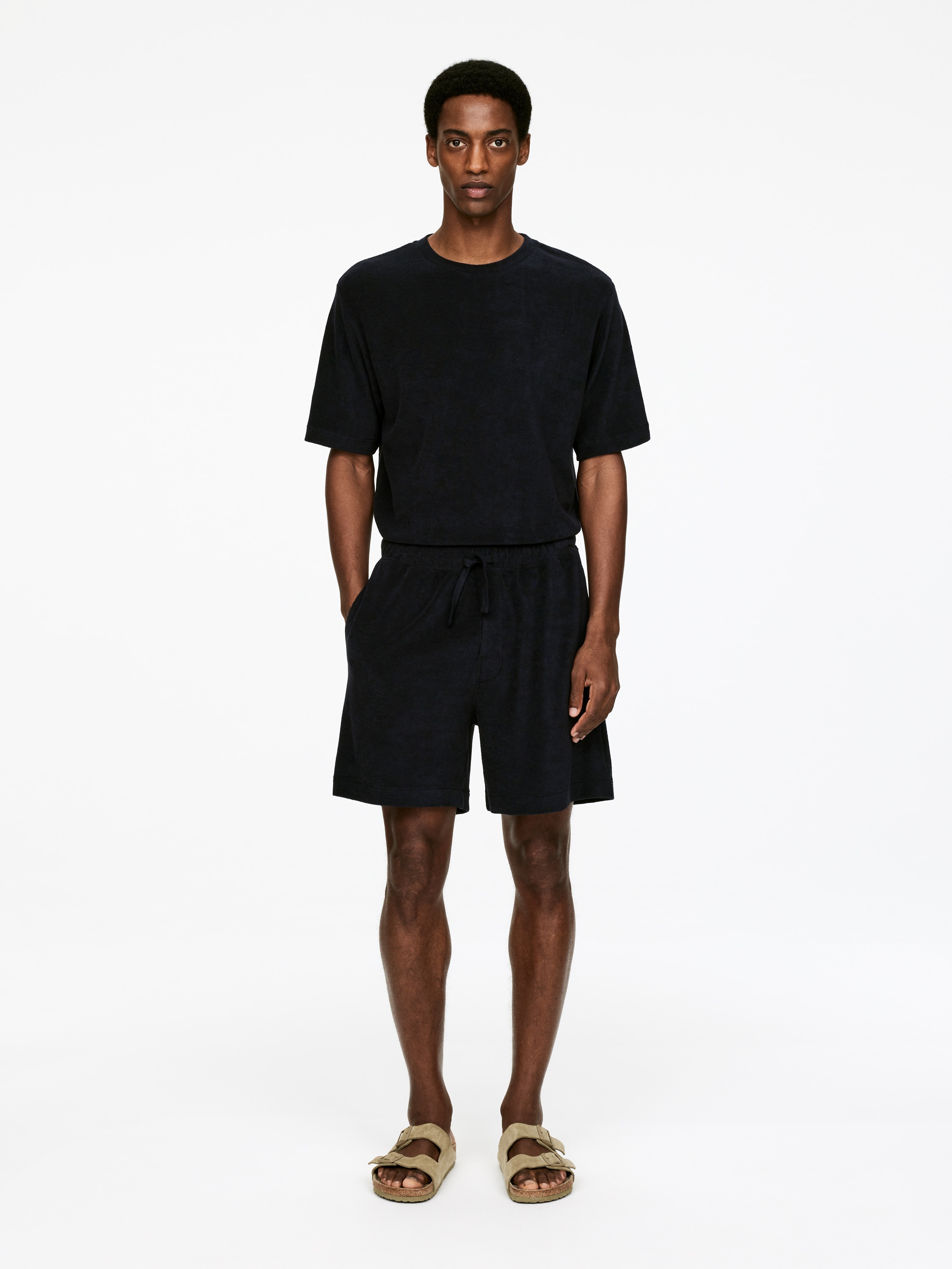 Baumwoll-Frottee-Shorts - Schwarz