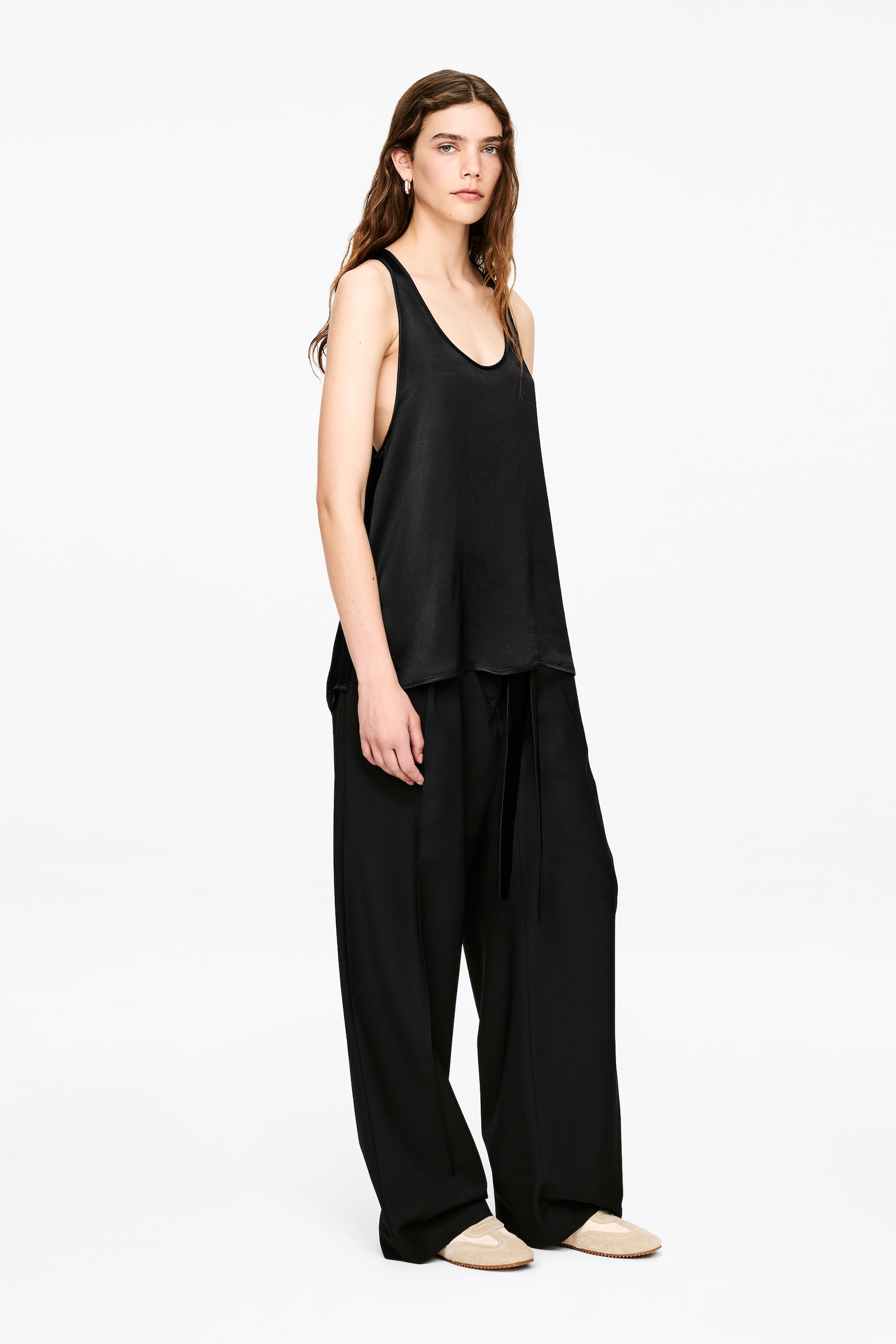 Sporty satengtopp - Svart/Offwhite - 6