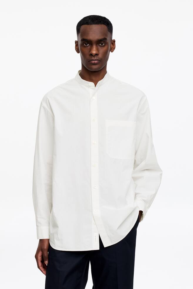 Band-Collar Poplin Shirt - Off White/Black - 1