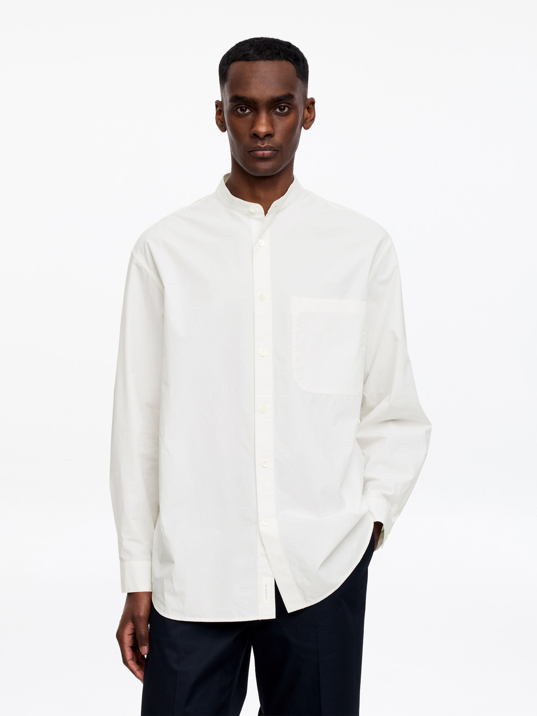 Band-Collar Poplin Shirt-#F4F3E9-18243
