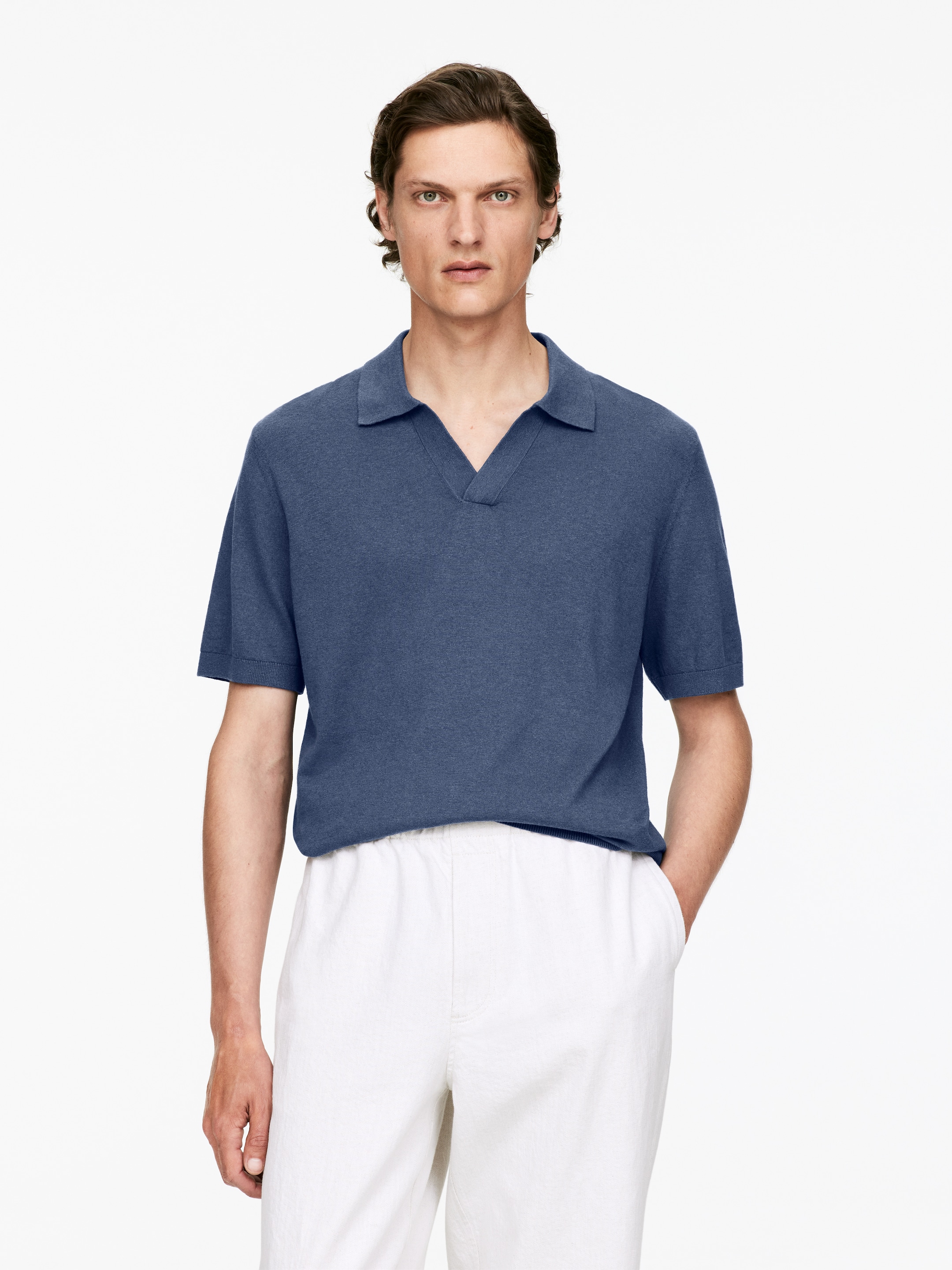 Zobacz większy obraz: Cotton Linen Polo Shirt - Ciemnoniebieski - ON | H&M PL 1