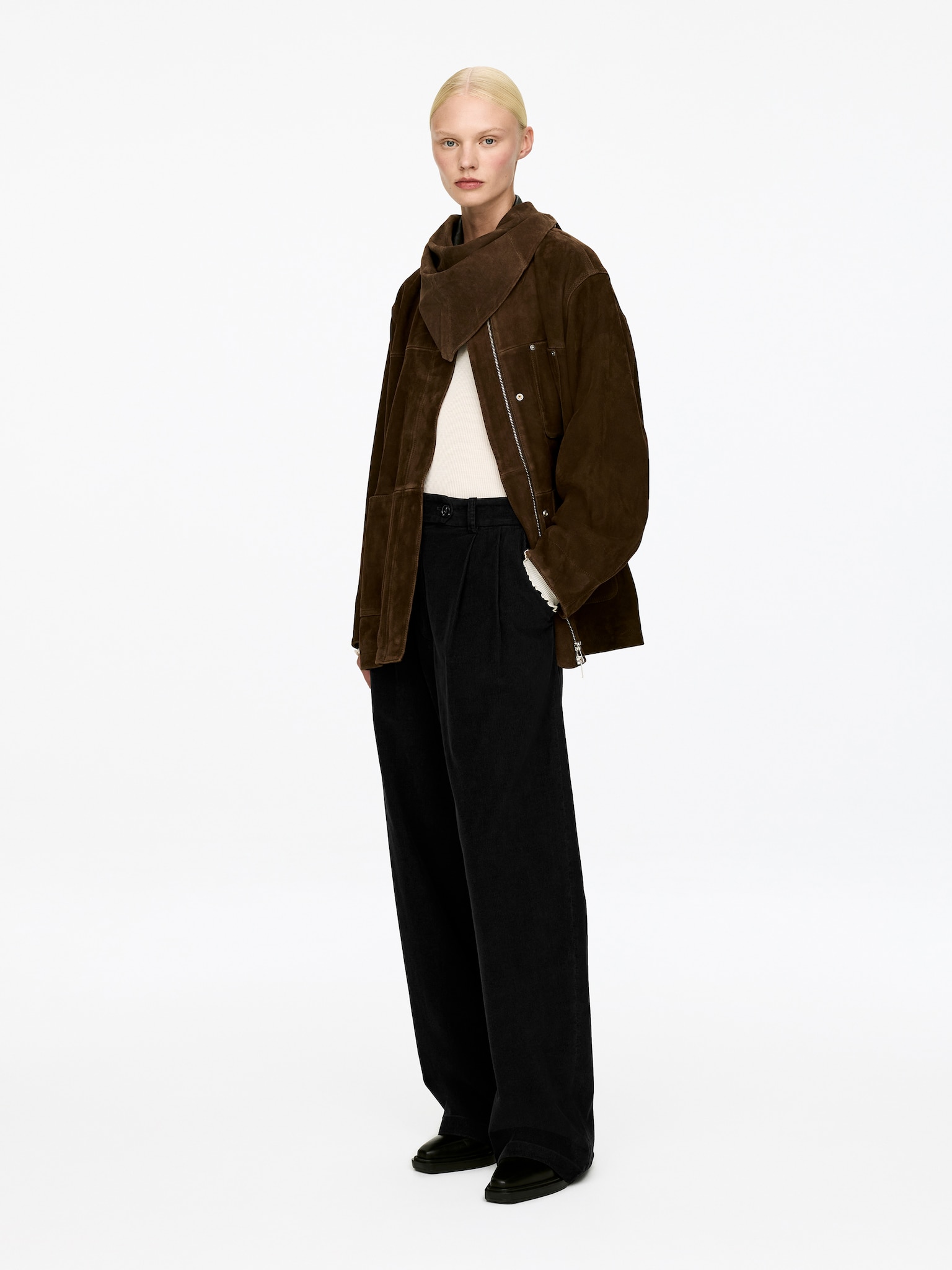 High-Waist Corduroy Trousers - Black/Brown - 5