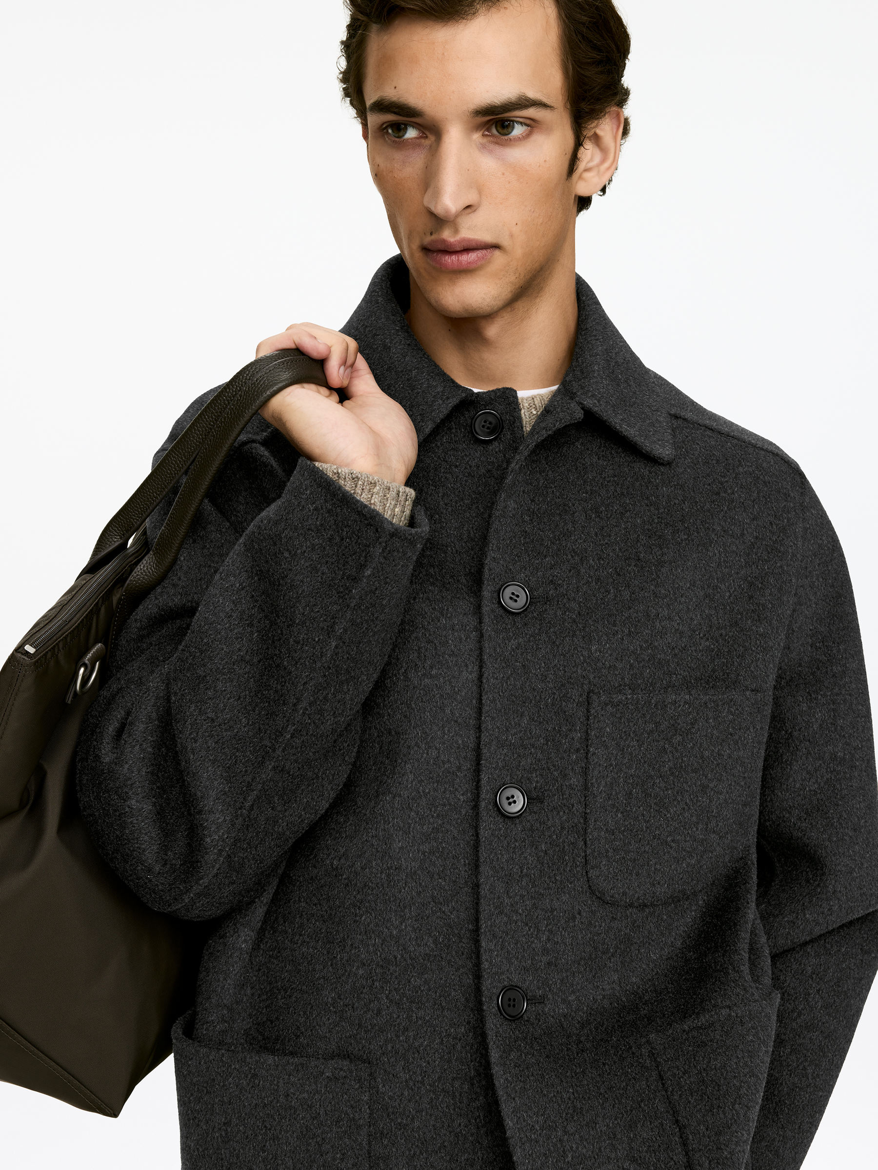 Double-Face Wool Blend Jacket - Dark Grey - Loose fit - Men - StillMedia/Lookbook - 4