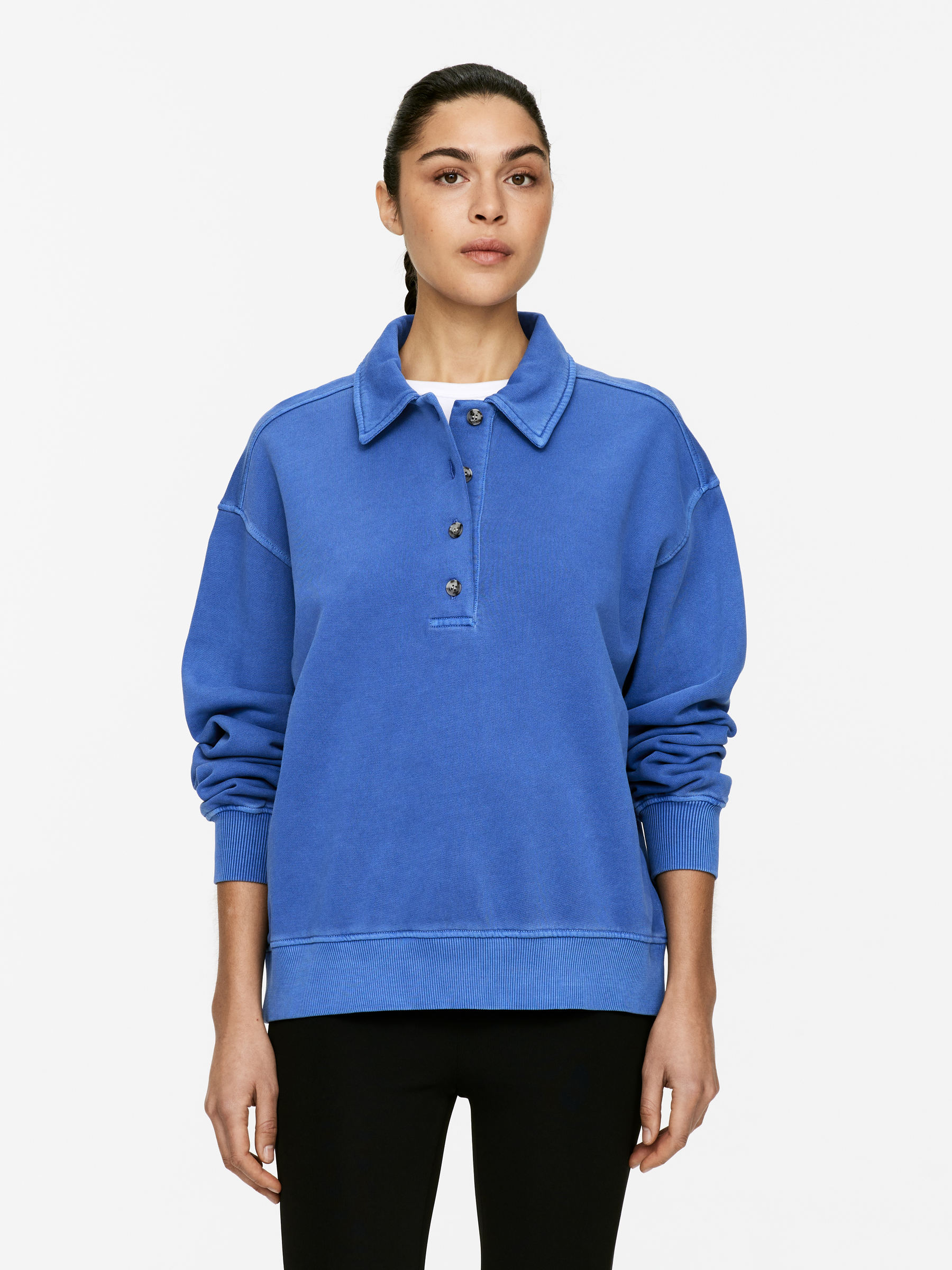 French Terry Polo Shirt - Bright Blue - Loose fit - Women - StillMedia/Lookbook - 6
