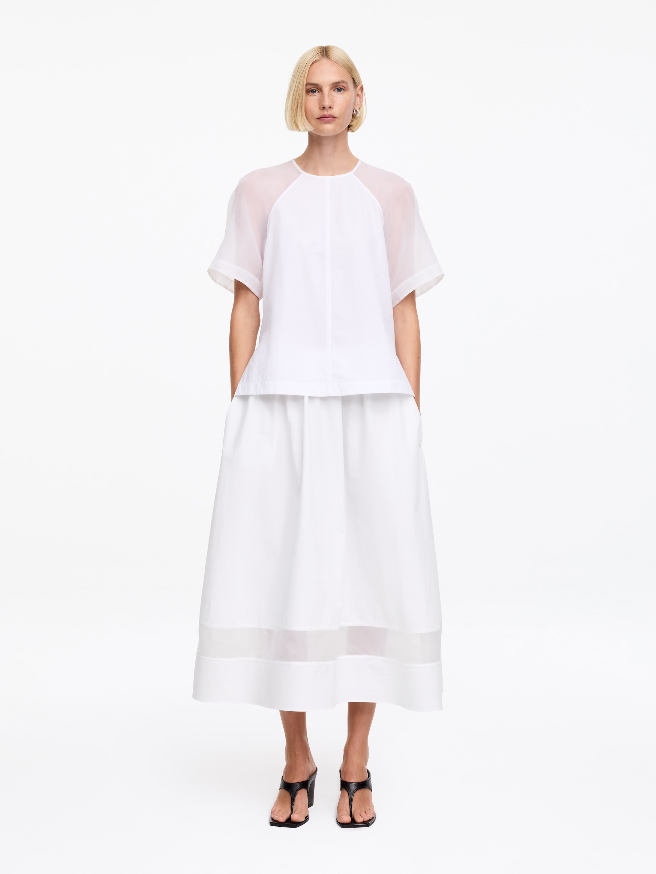 Jupe midi avec empiècements en organza - Blanc - Regular fit - Femme - StillMedia/Lookbook - 3