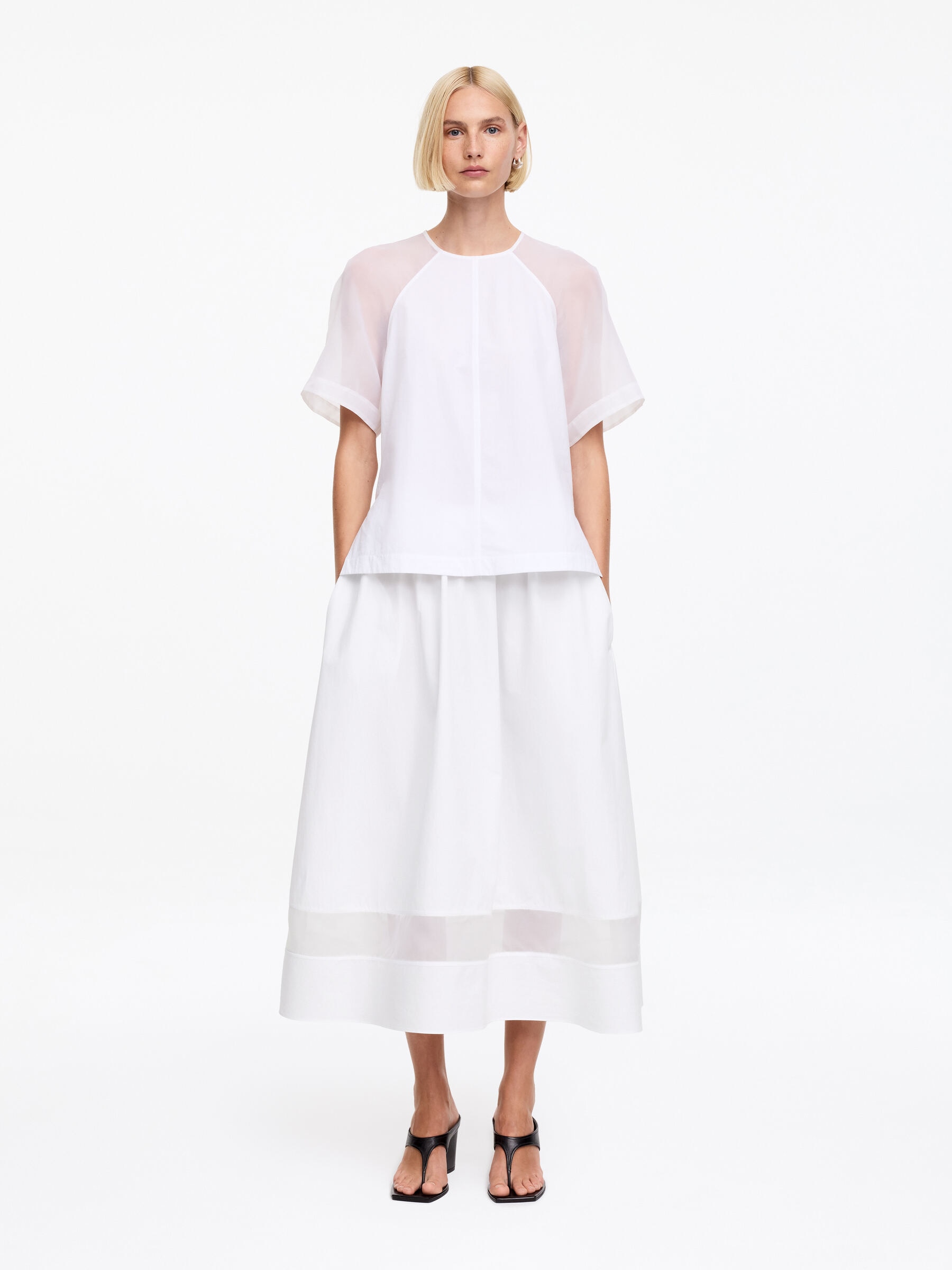 Midikjol med organzadetalj - Vit - Regular fit - Women - StillMedia/Lookbook - 3