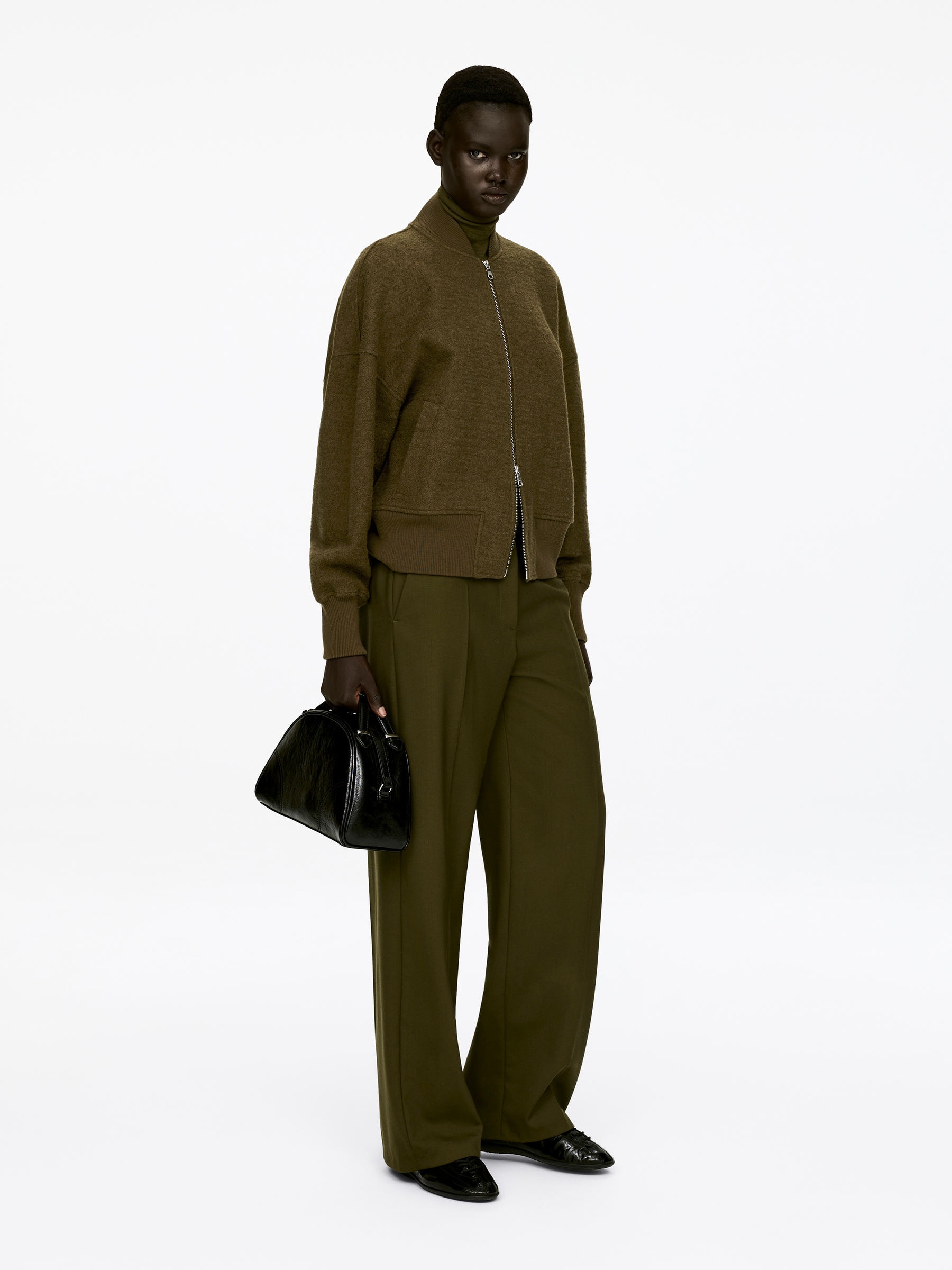 Boiled Wool Jacket - Dark Khaki Green - Regular fit - Women - StillMedia/Lookbook - 5