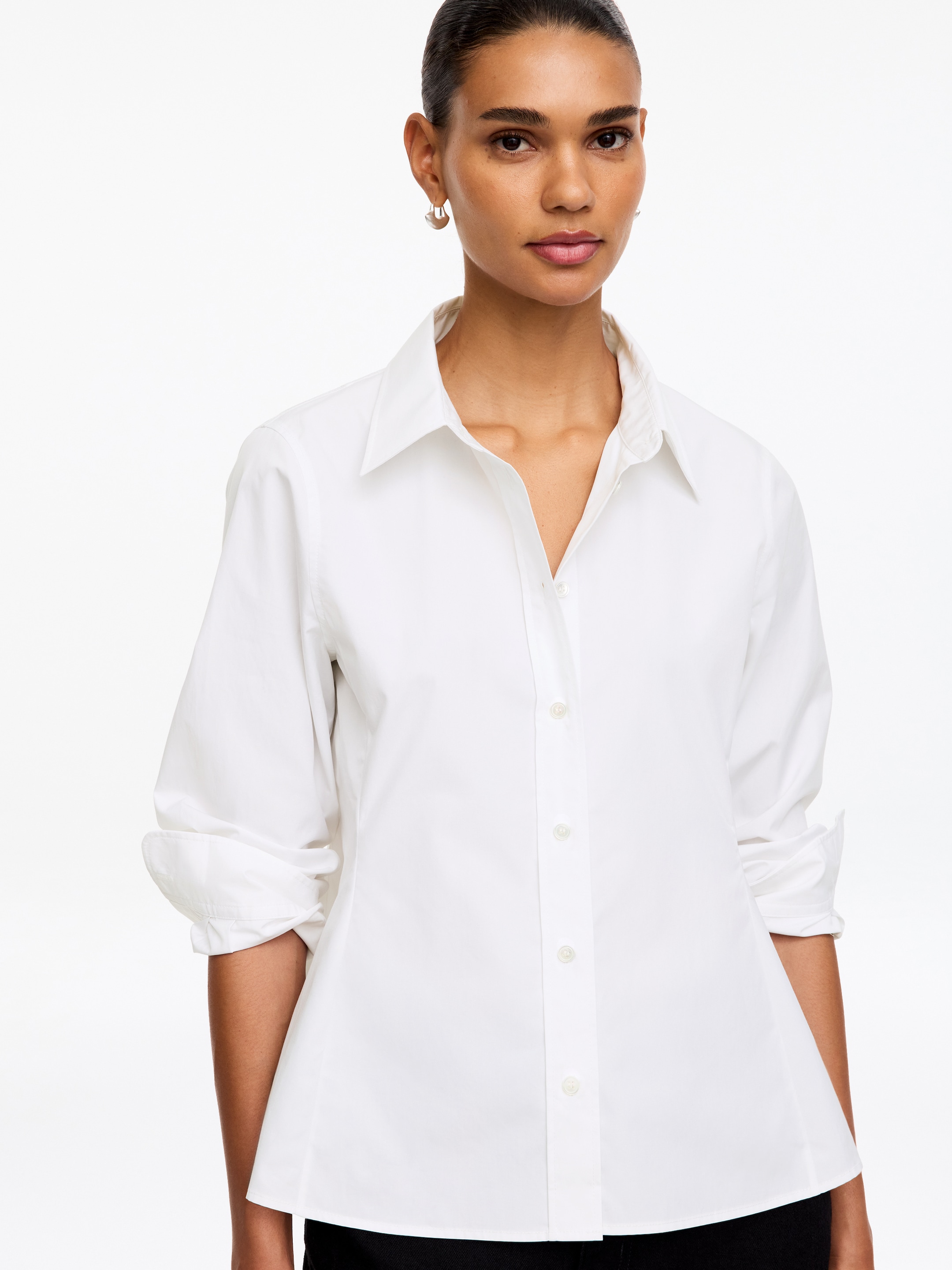 Fitted Cotton Poplin Shirt - White - Regular fit - Women - StillMedia/Lookbook - 5