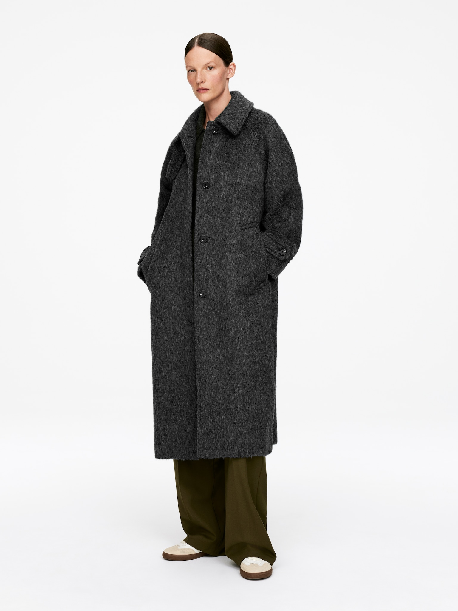 Manteau en mélange de laine et d'alpaga - Noir/Taupe foncé - 7