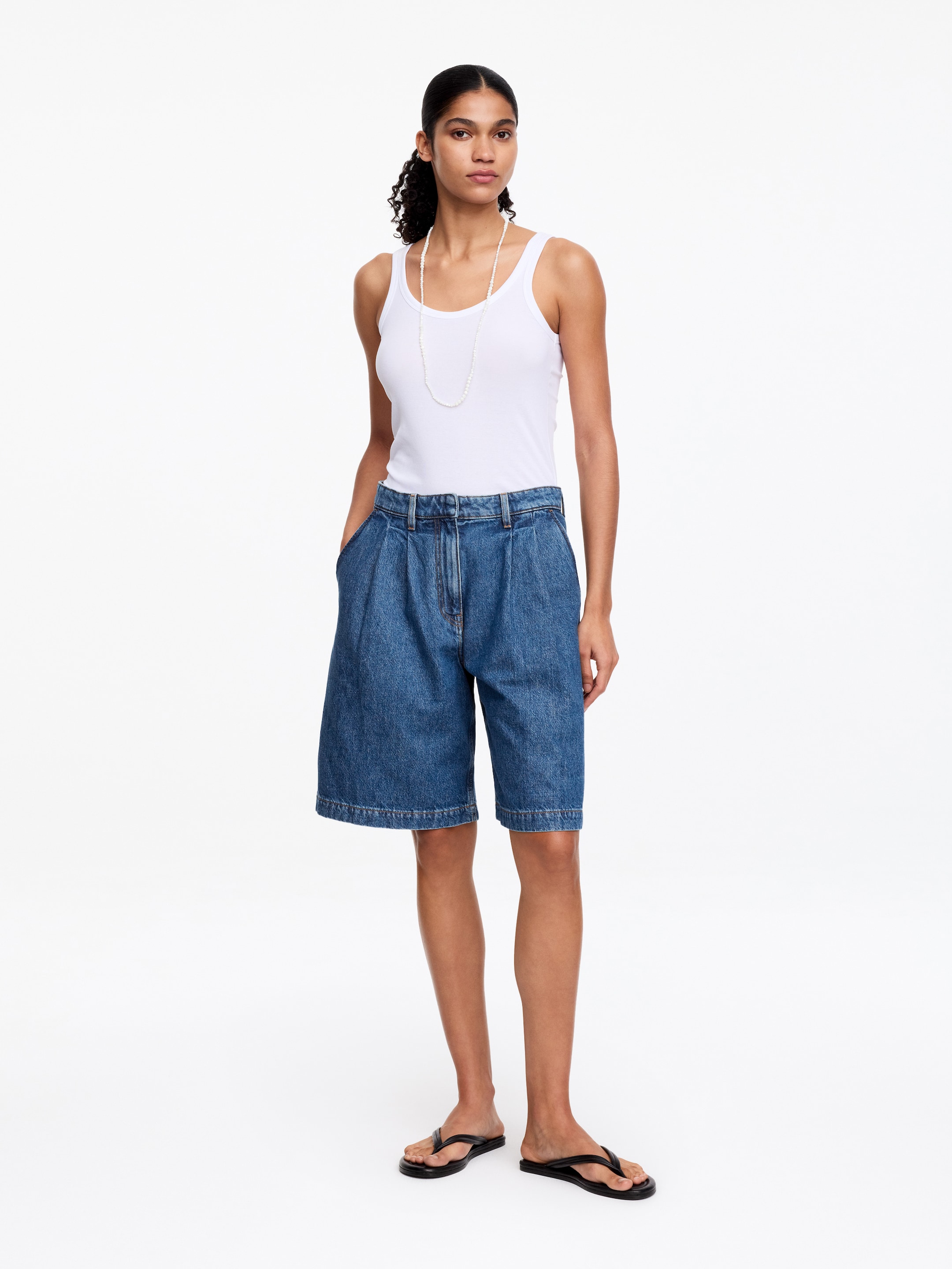 Jeansshorts mit Bundfalten-#455F8E-15857