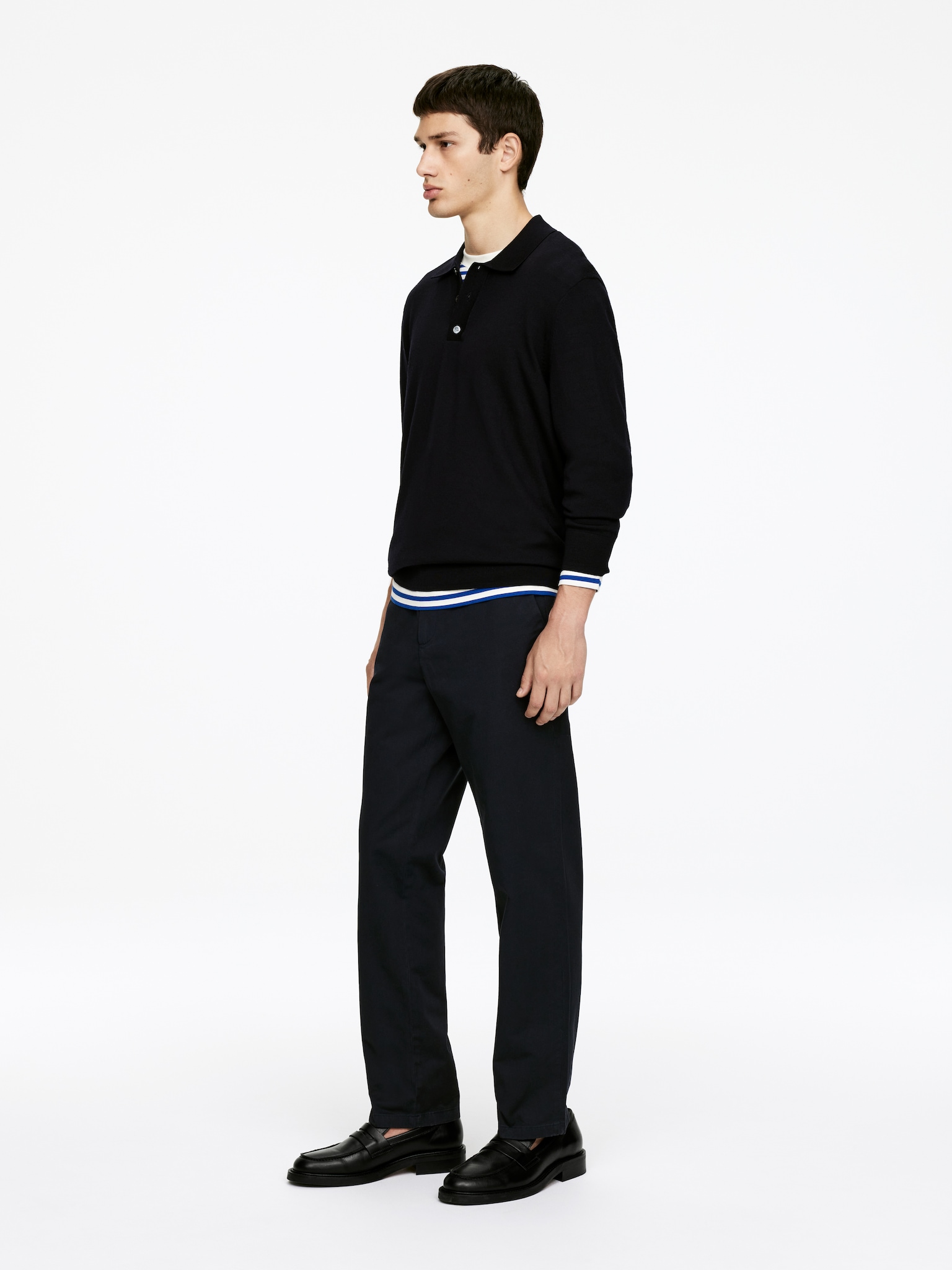Pantalon chino droit en coton - Bleu foncé/Taupe - 6