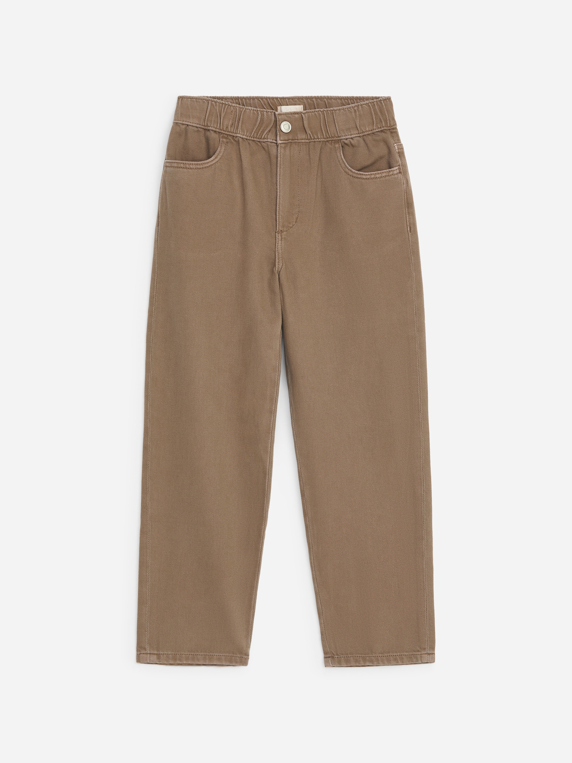 Pull-On Denim Trousers-Brown-20984
