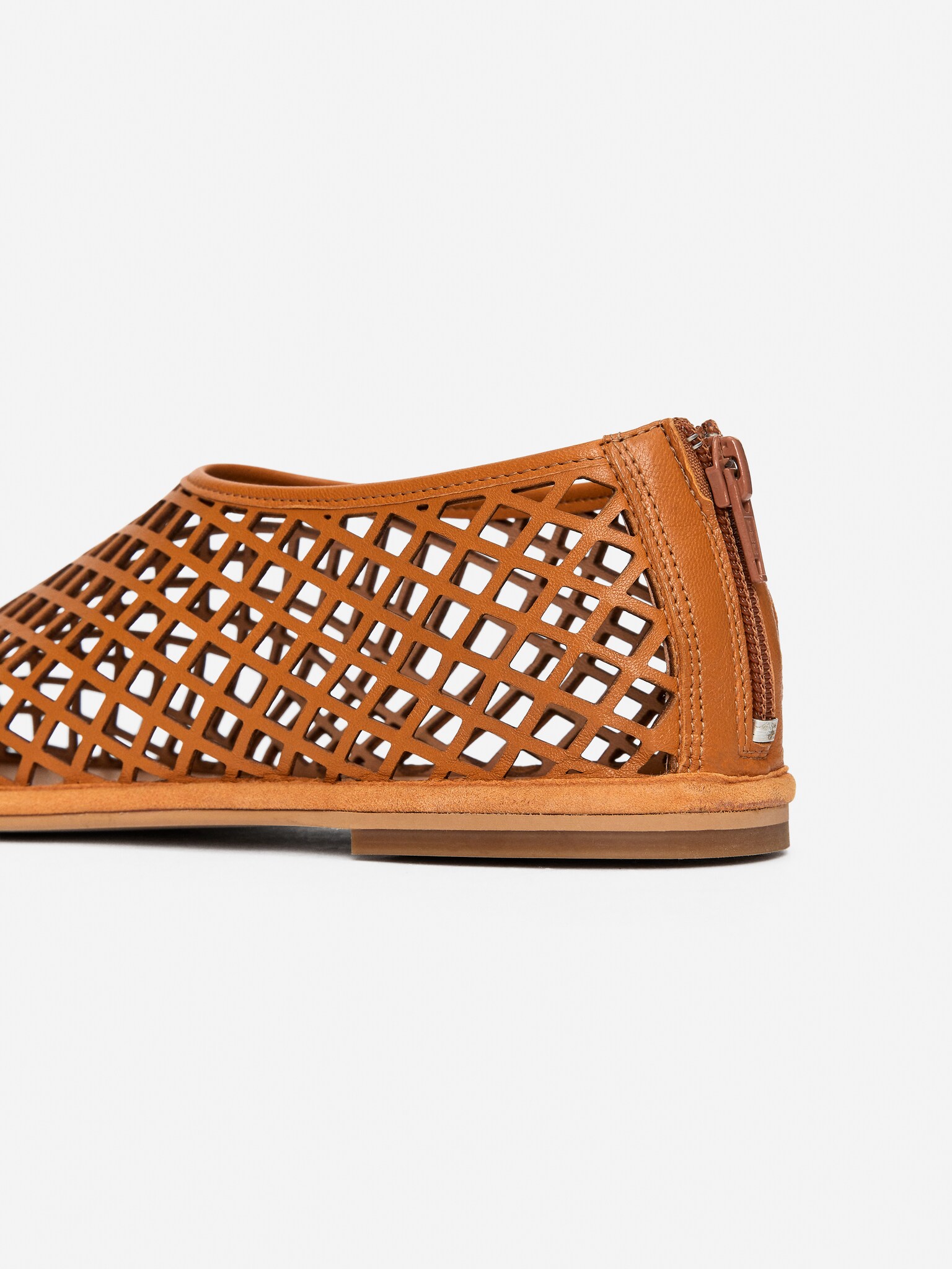 Chaussures ajourées plates en cuir - Orange - 7