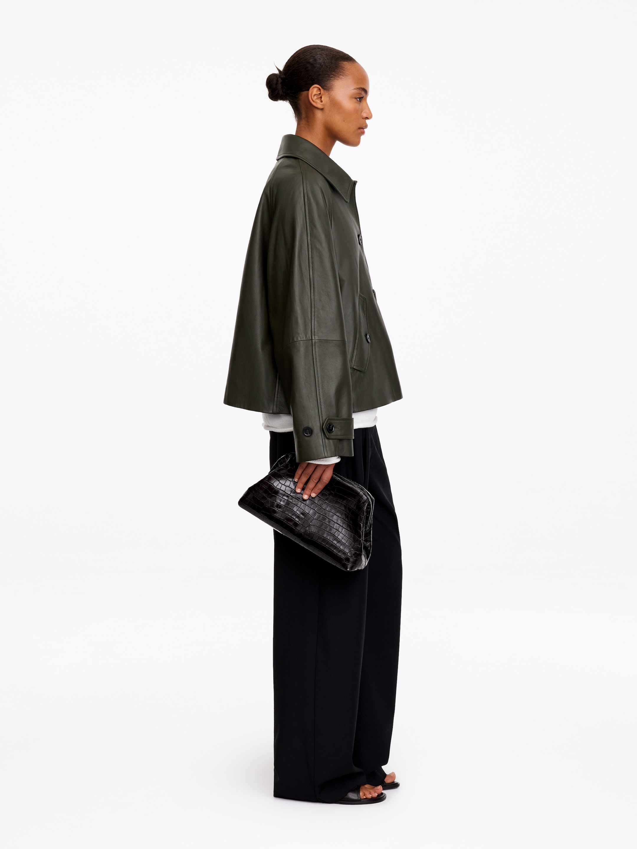 Chaqueta de piel evasé - Verde oscuro - Corte estándar - women - StillMedia/Lookbook - 3