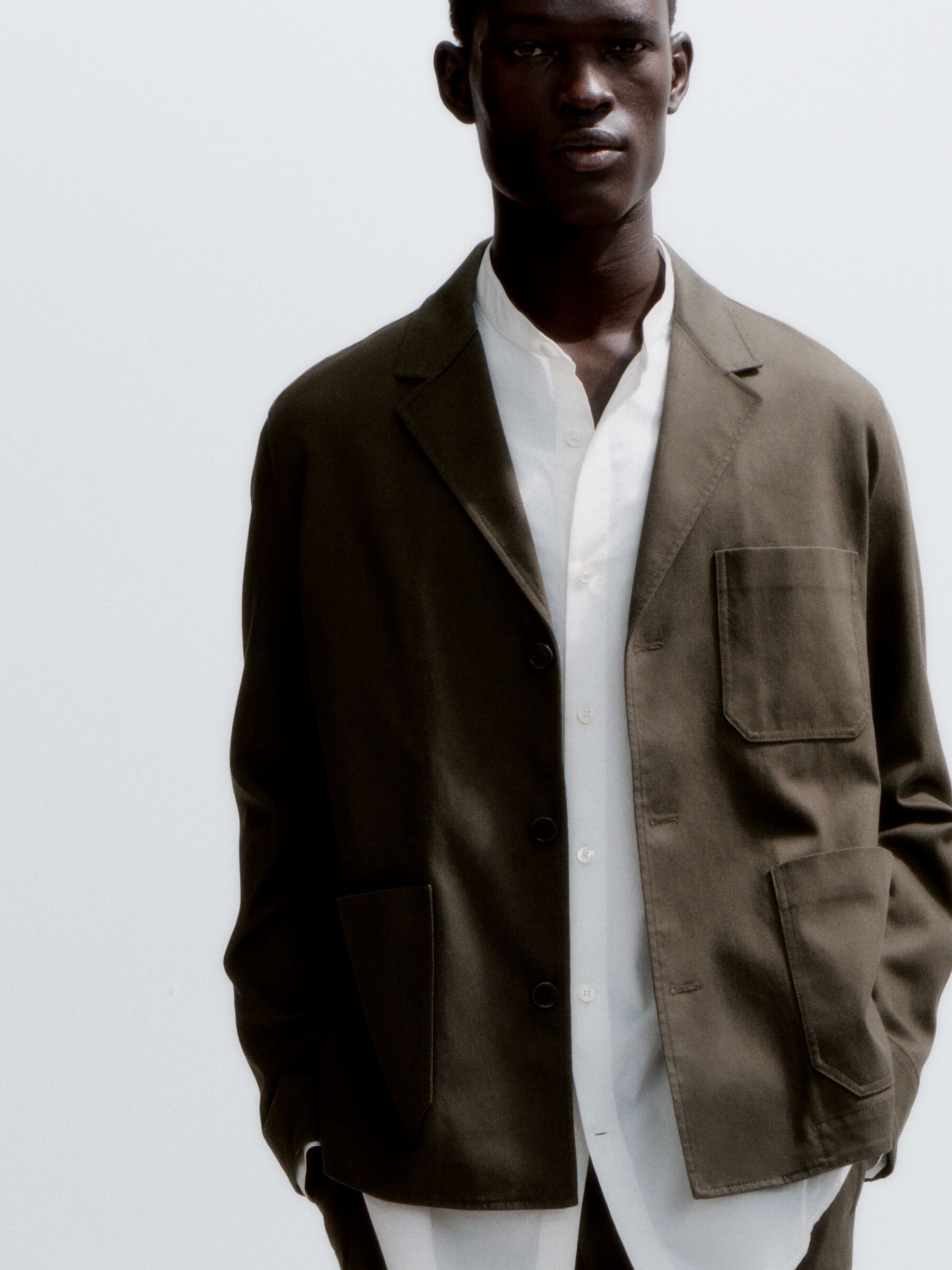 Chemise en popeline à col mao - Blanc cassé - Relaxed fit - Homme - StillMedia/Environmental - 1