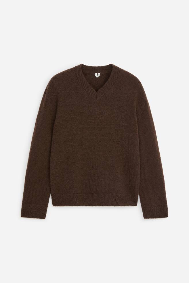Bouclé-Pullover mit V-Ausschnitt aus Wollmischung - Braun/Dunkelblau - 1