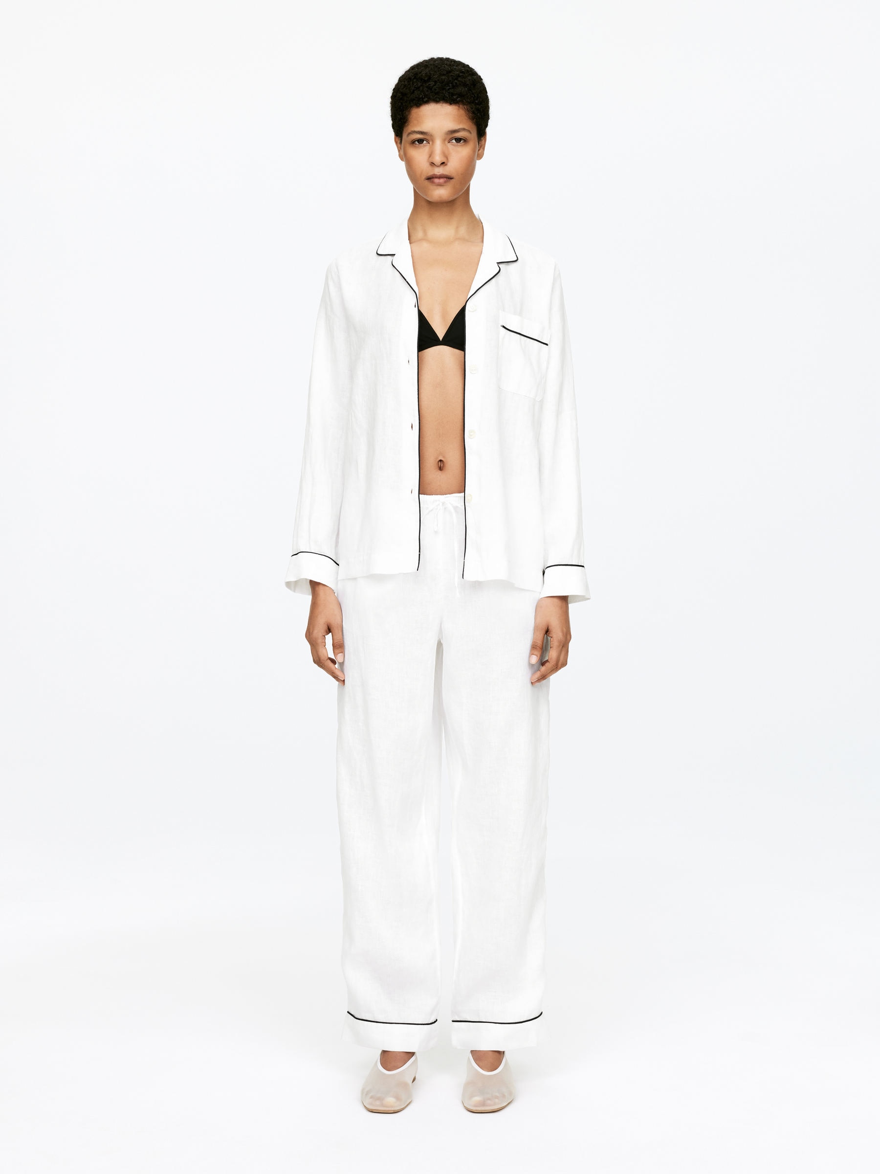 Linen Pyjama Shirt - White - Regular fit - Women - StillMedia/Lookbook - 6