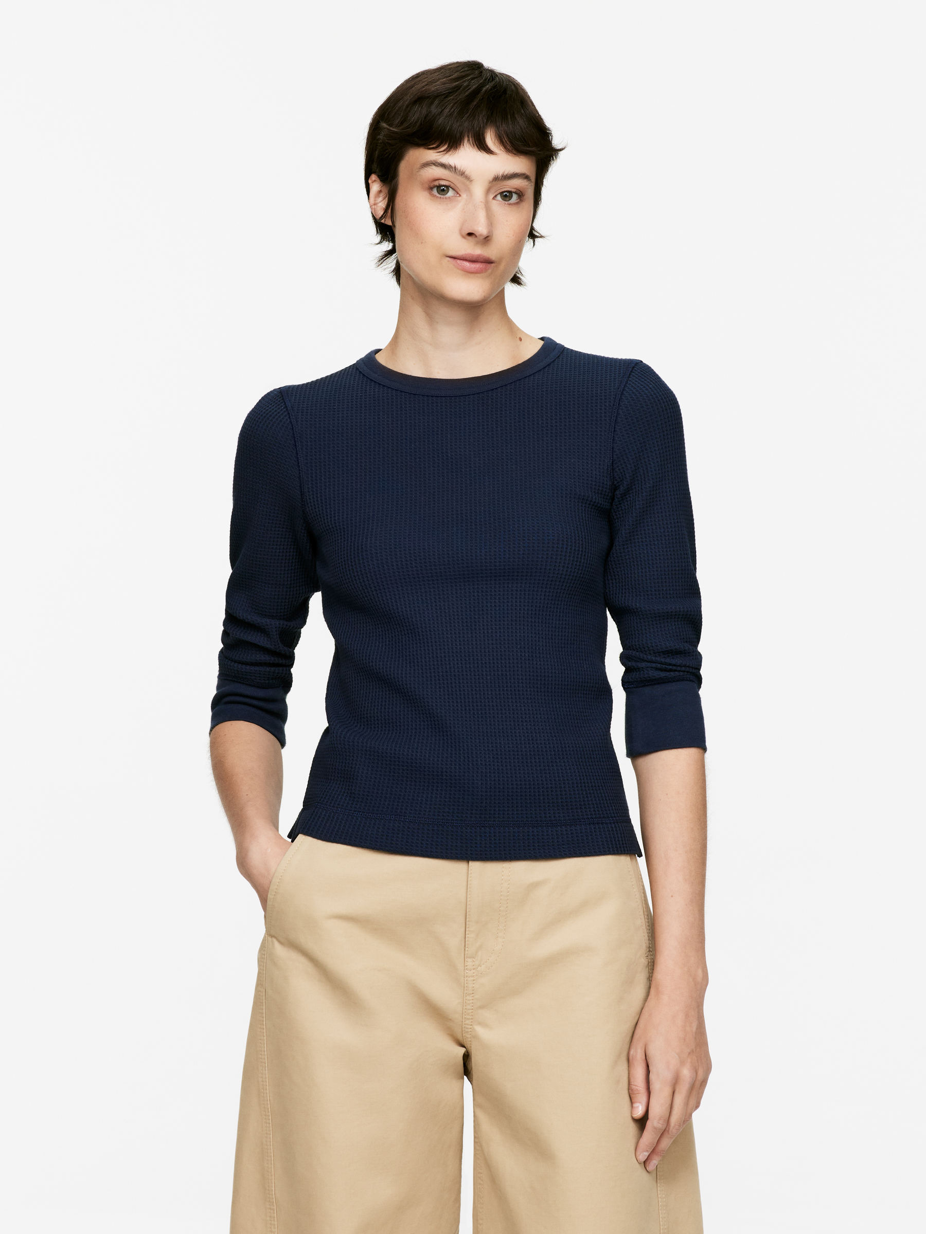 Waffle Jersey Top - Dark Blue - Slim fit - Women - StillMedia/Lookbook - 3