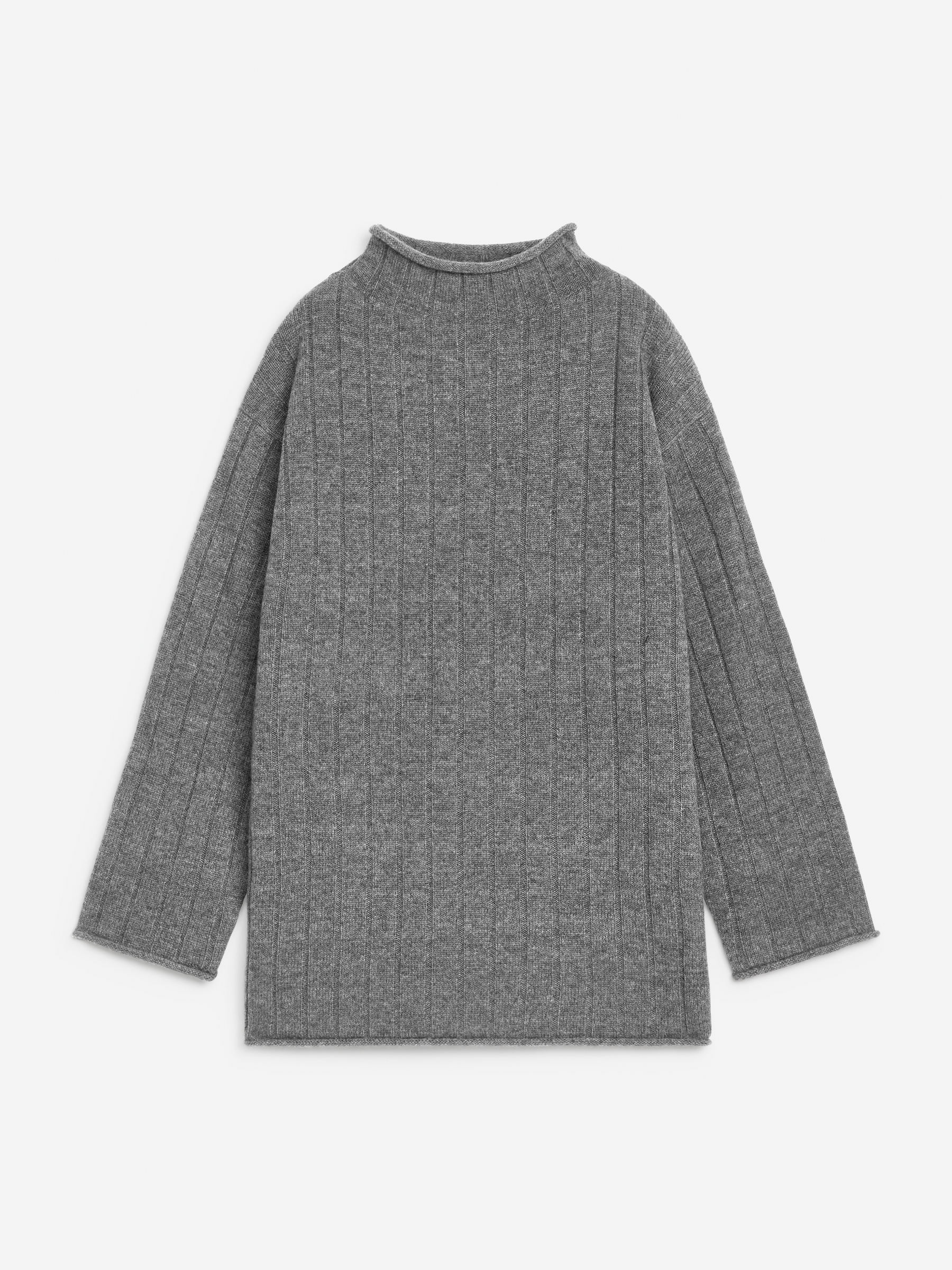 Pull côtelé en laine et cachemire-#4D4D4B-13067