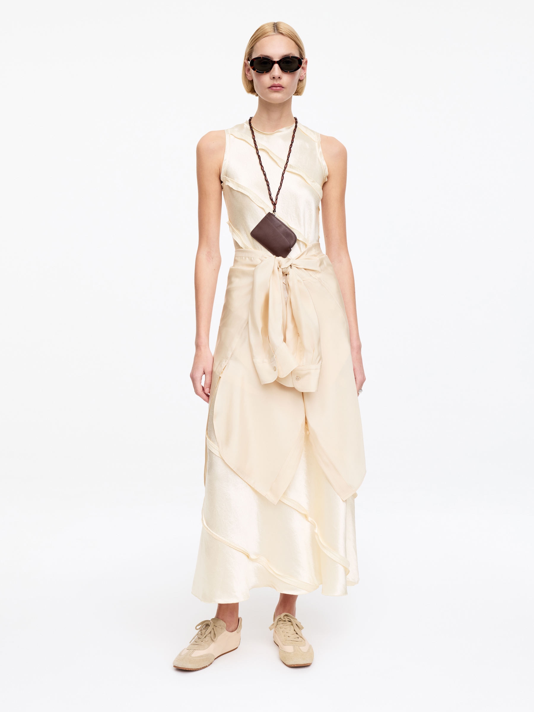 Frill Satin Dress - Off-White - Regular fit - Women - StillMedia/Lookbook - 5