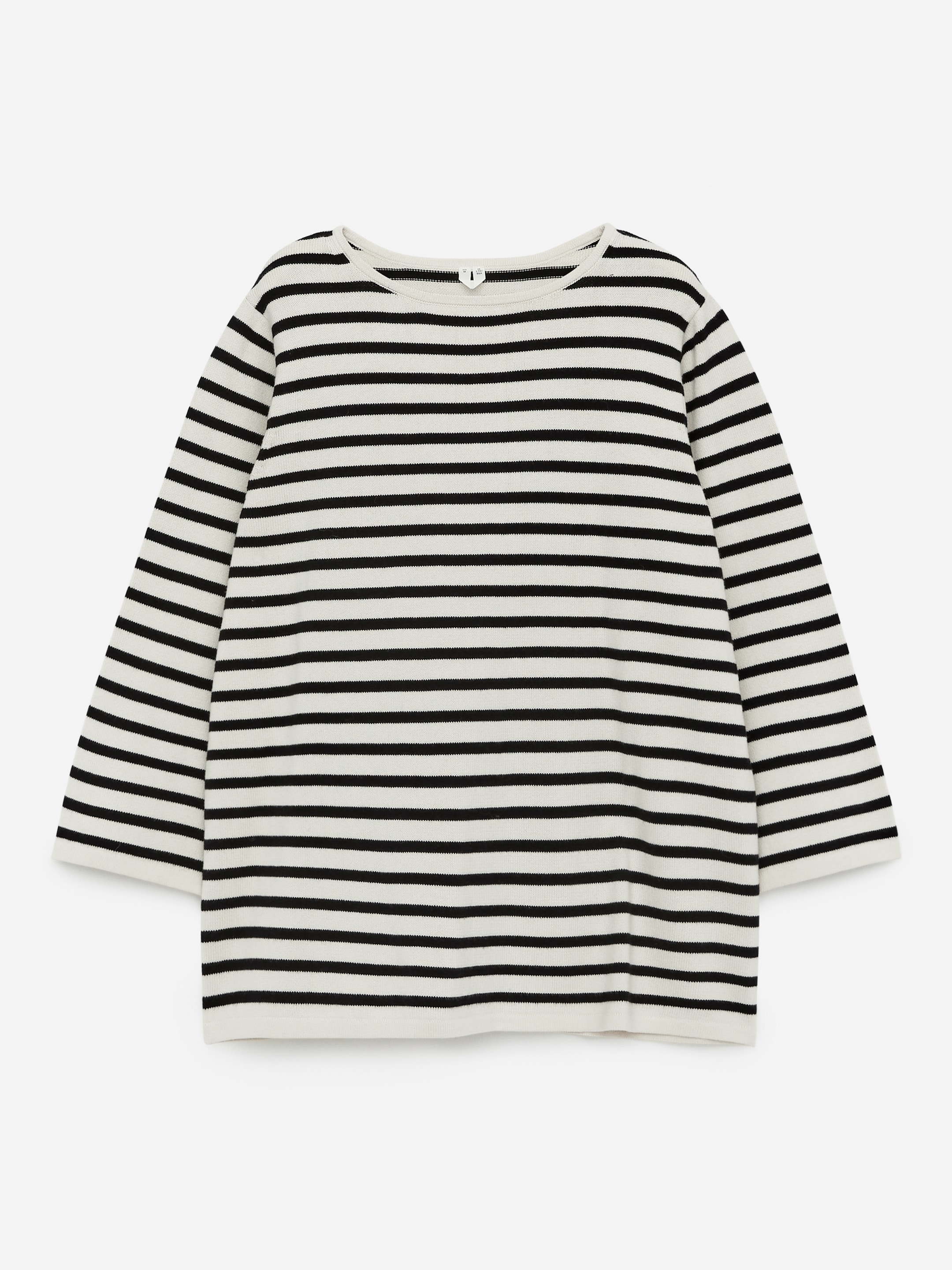 Visa större bild: Stickad tröja i bomull - Beige/svart - DAM | H&M SE 1