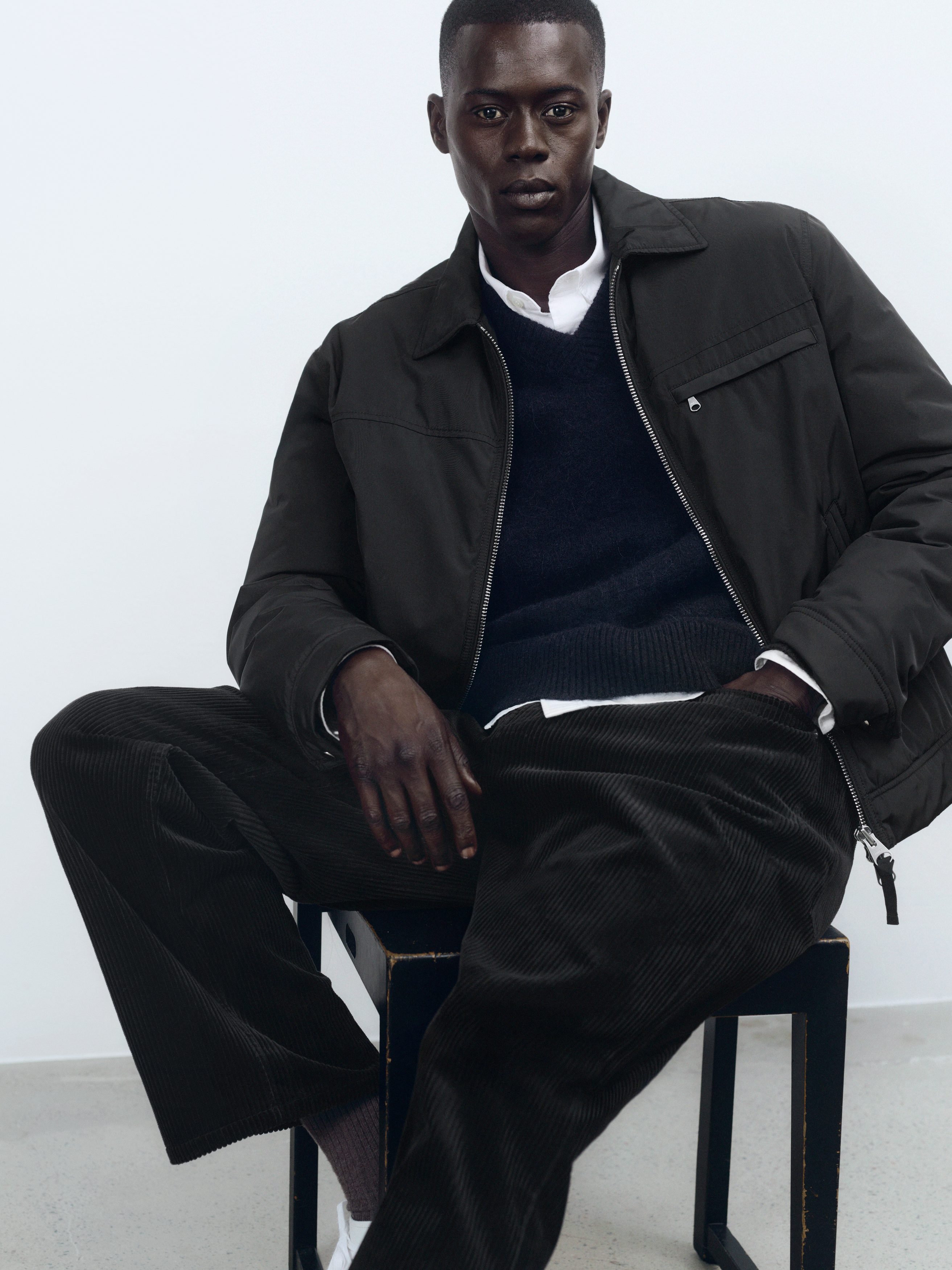Loose Fit Courduroy Trousers - Black - Loose fit - Men - StillMedia/Environmental - 1