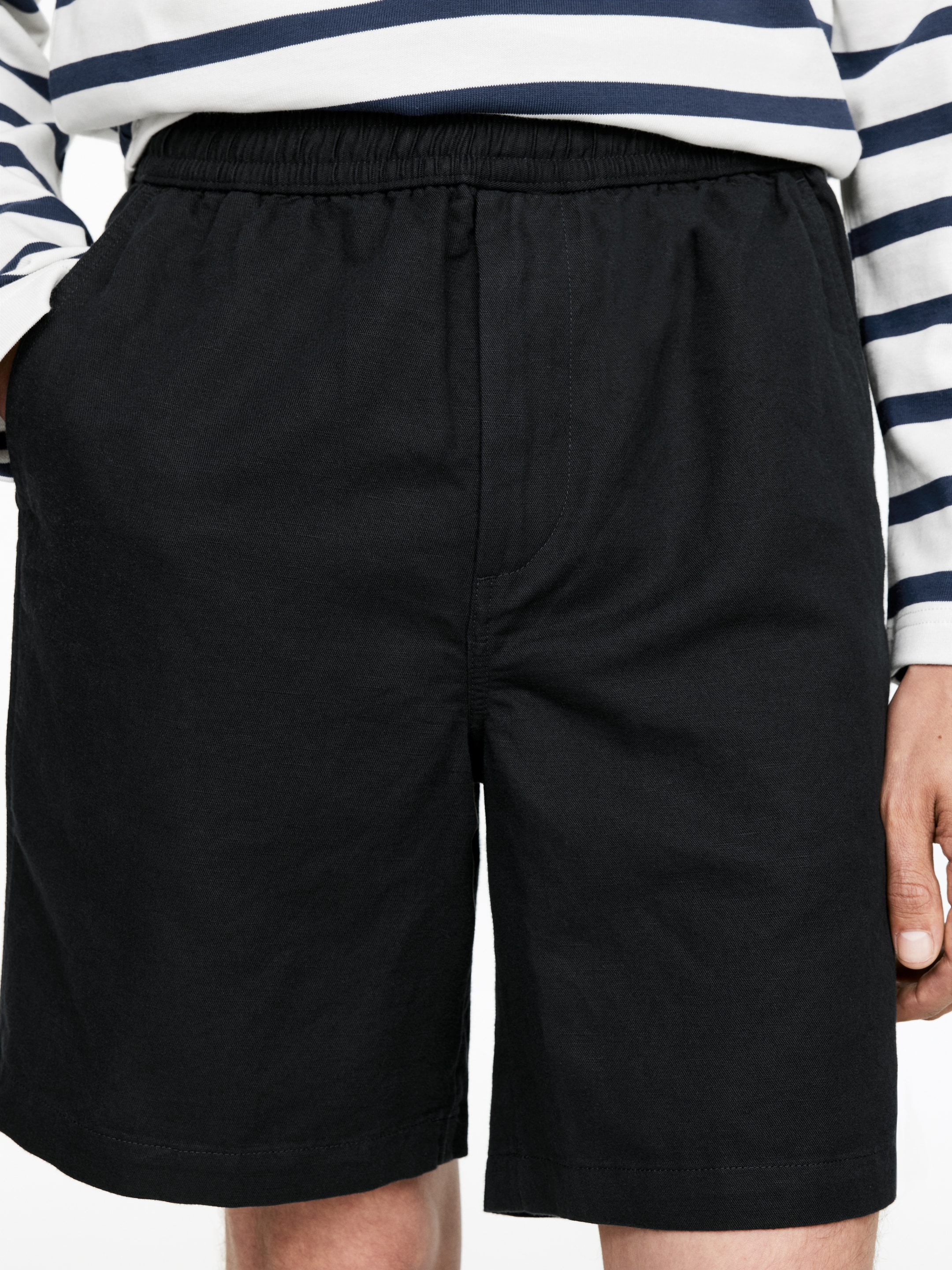Agrandir l'image: Short en coton et lin avec cordon de serrage - Bleu foncé - HOMME | H&M BE 4