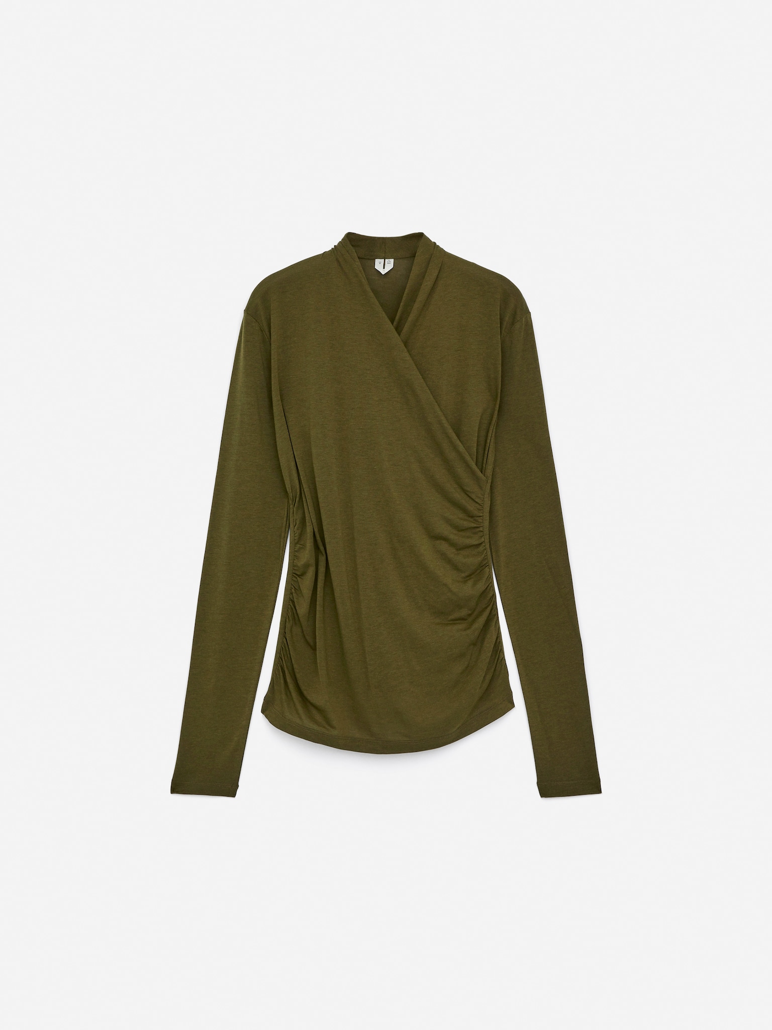 Wrap Lyocell-Cotton Top - Khaki Green/Black - 2