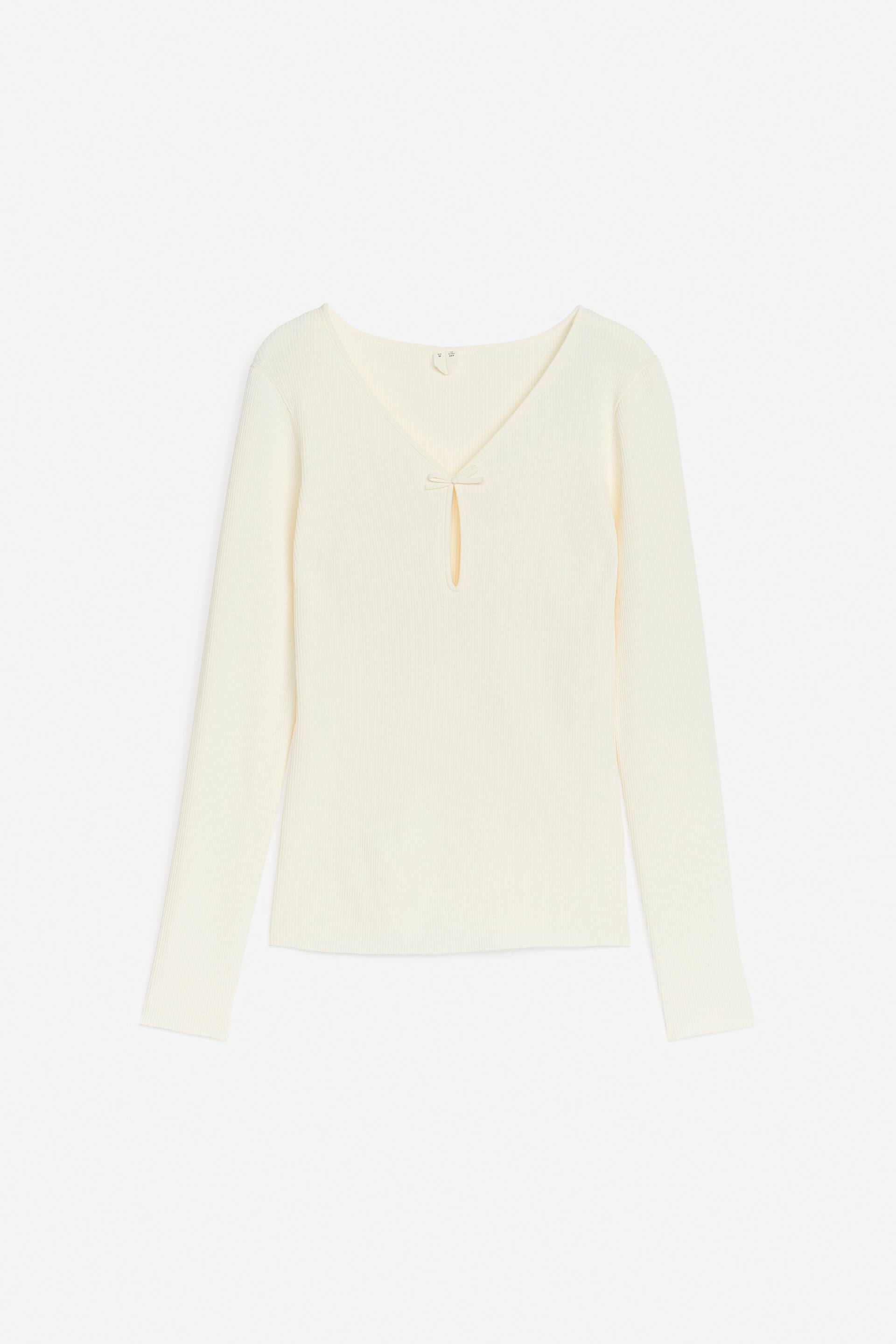 Größeres Bild ansehen: Geripptes Oberteil mit Schleife - Weiß - Ladies | H&M DE 1