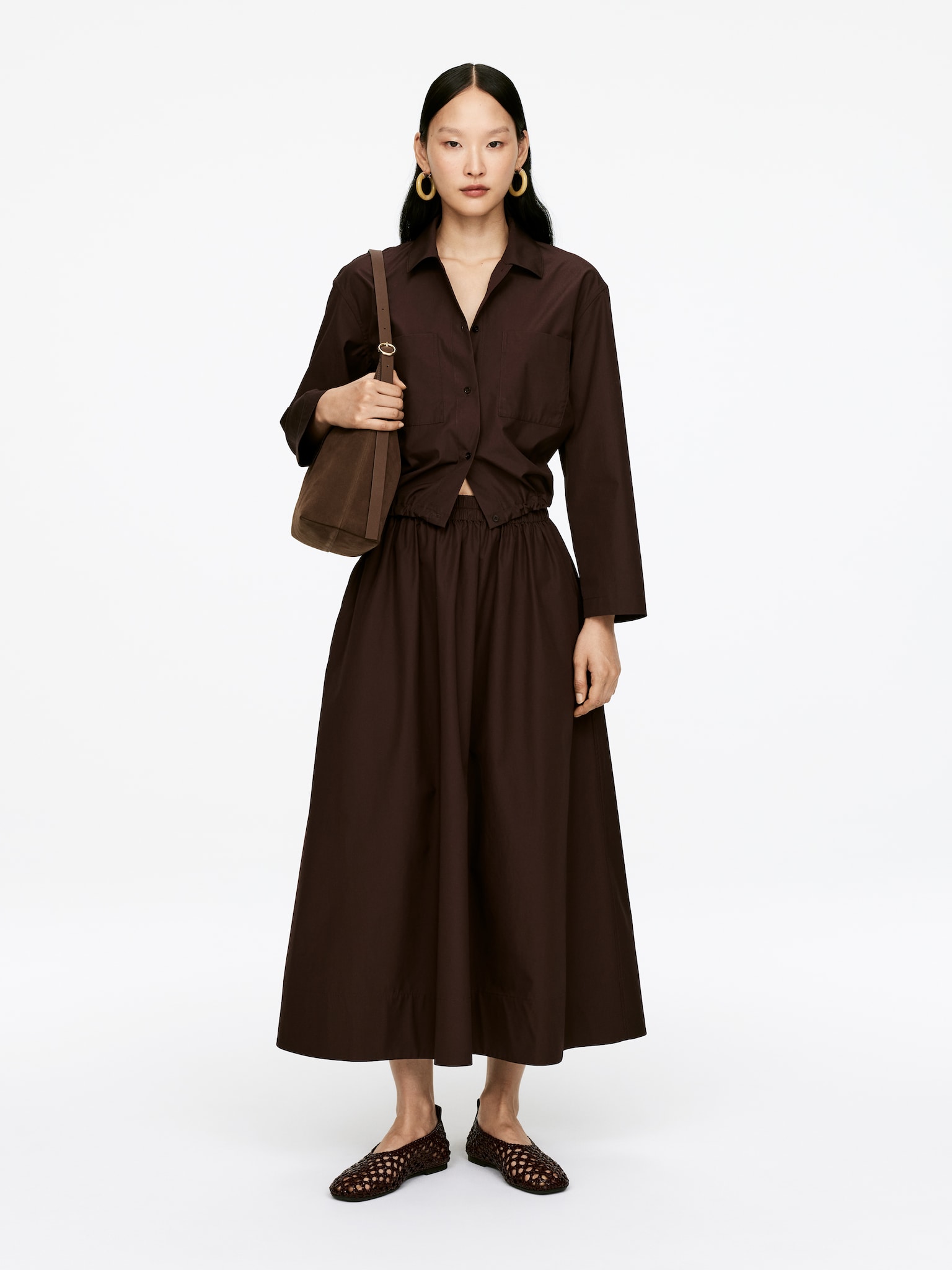 Cotton Poplin Skirt - Dark Brown