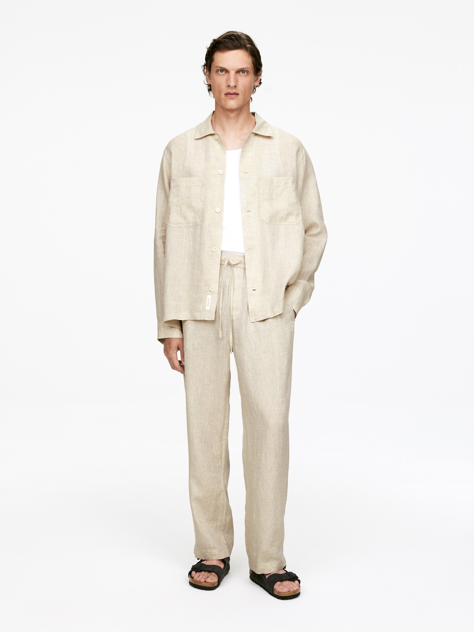 Pantalon en lin décontracté - Beige/Noir - 1