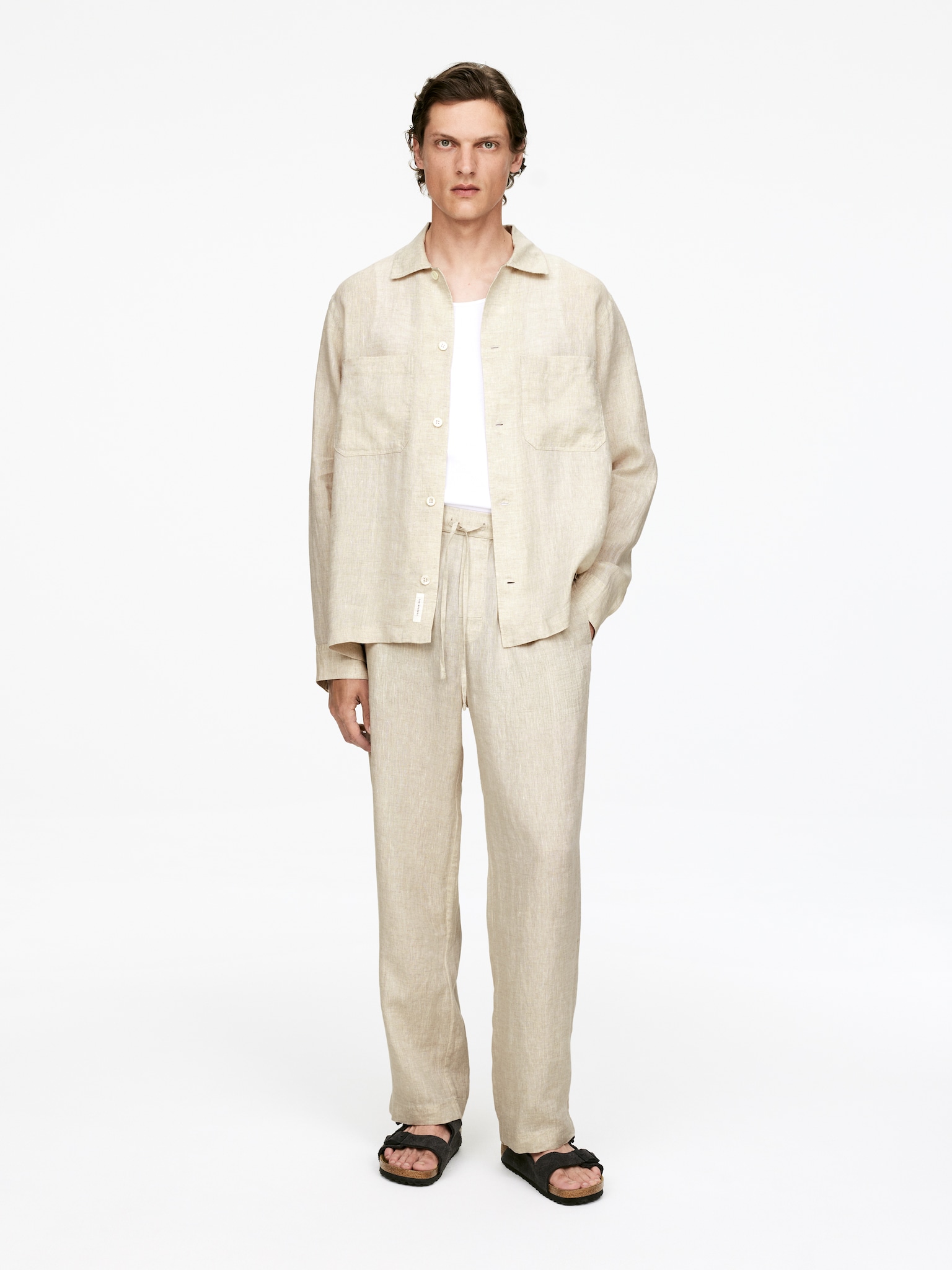 Relaxed Linen Trousers - Beige/Black