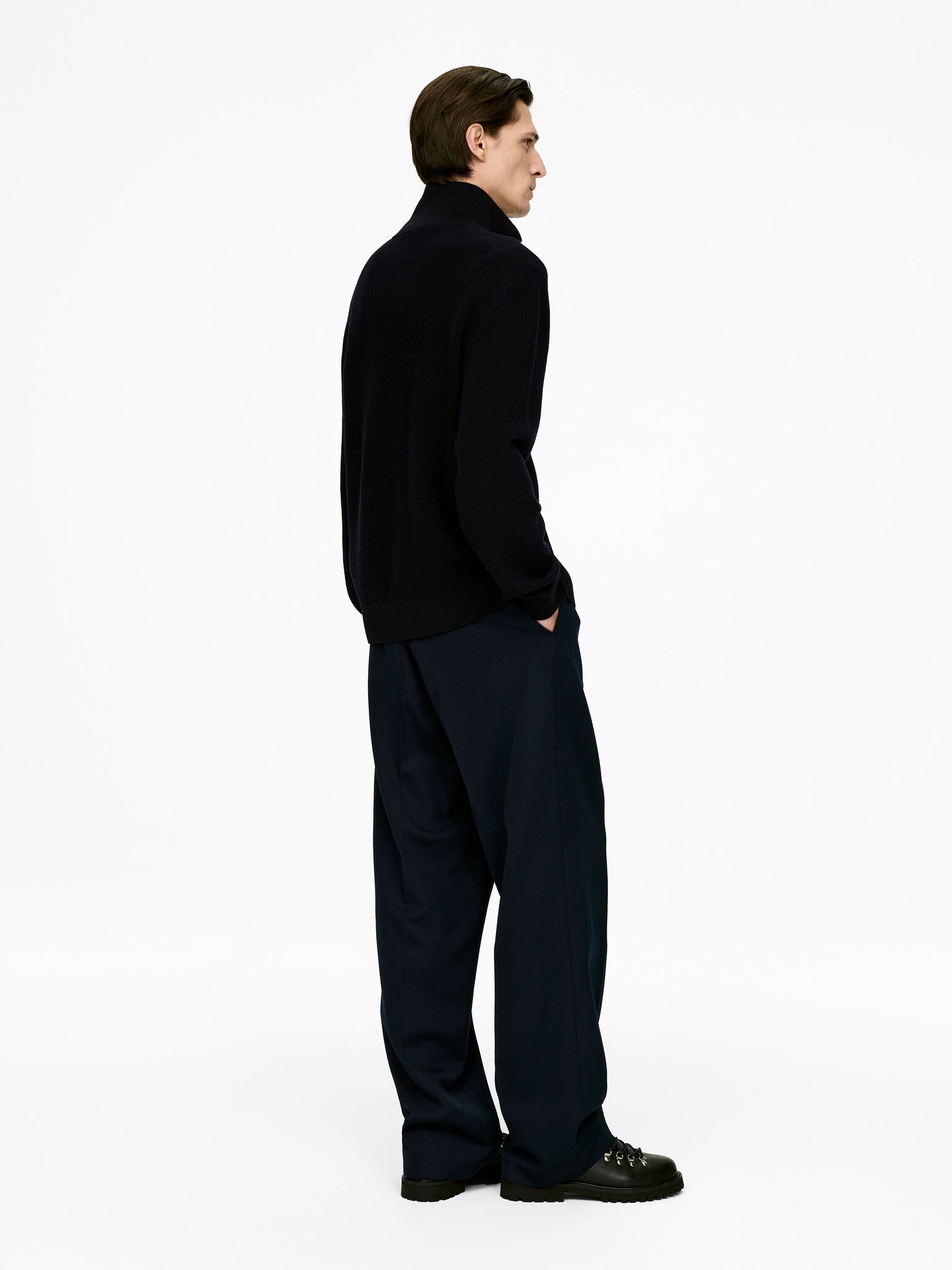 Pantalon ample en laine - Bleu foncé/Gris foncé - 5