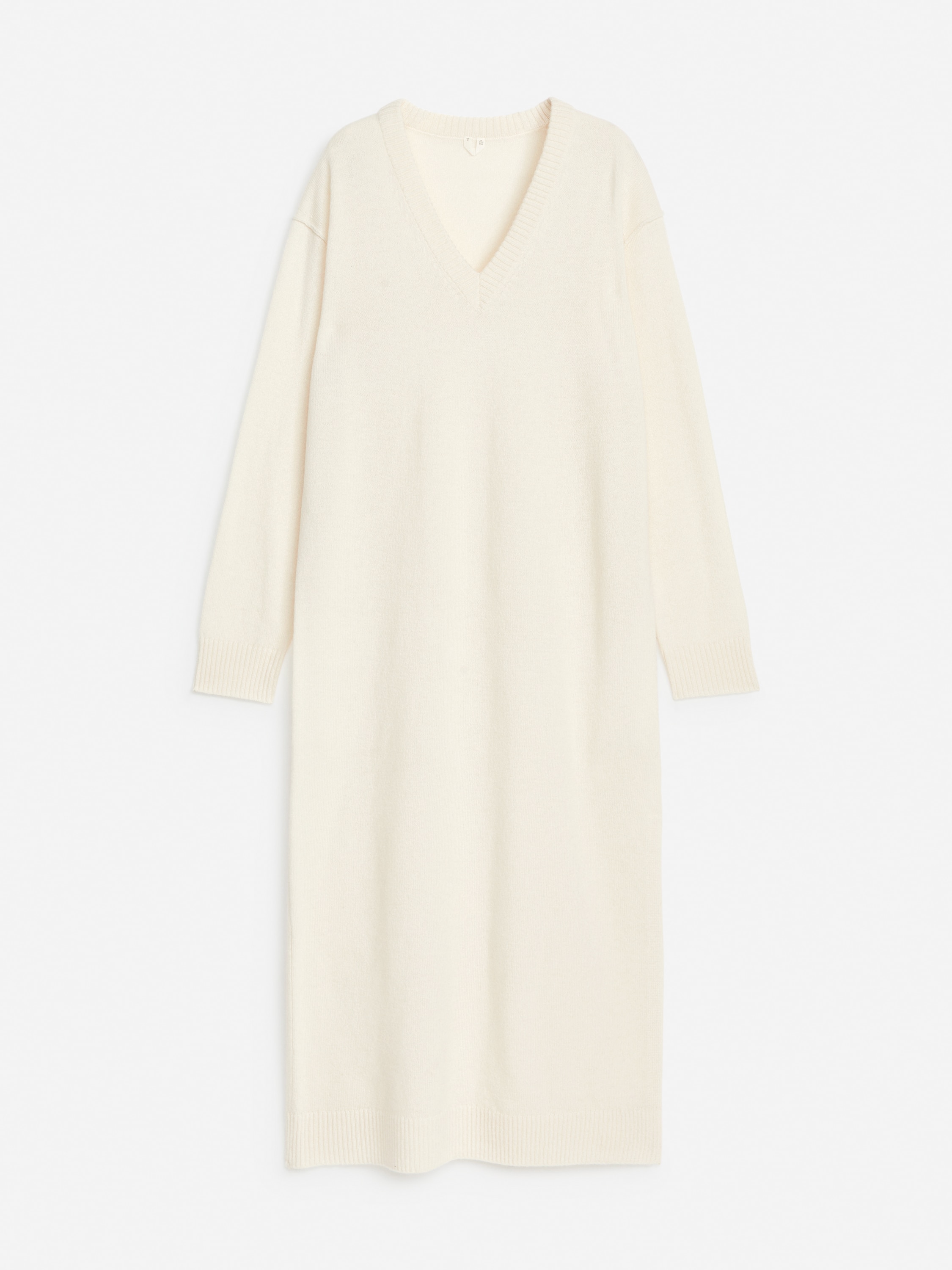 Wollkleid mit V-Ausschnitt - Cremeweiß/Schwarz