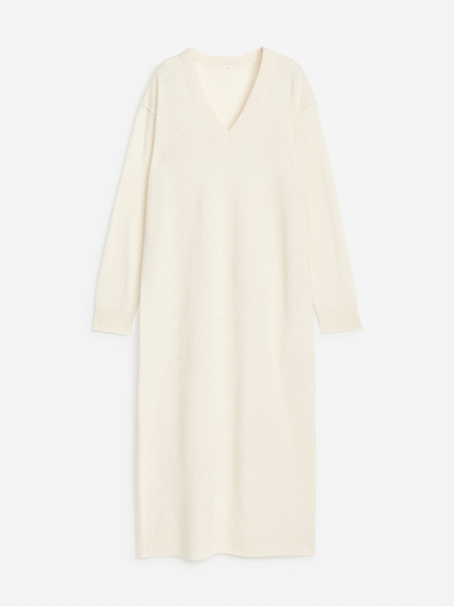 V-Neck Wool Dress - Off White/Black