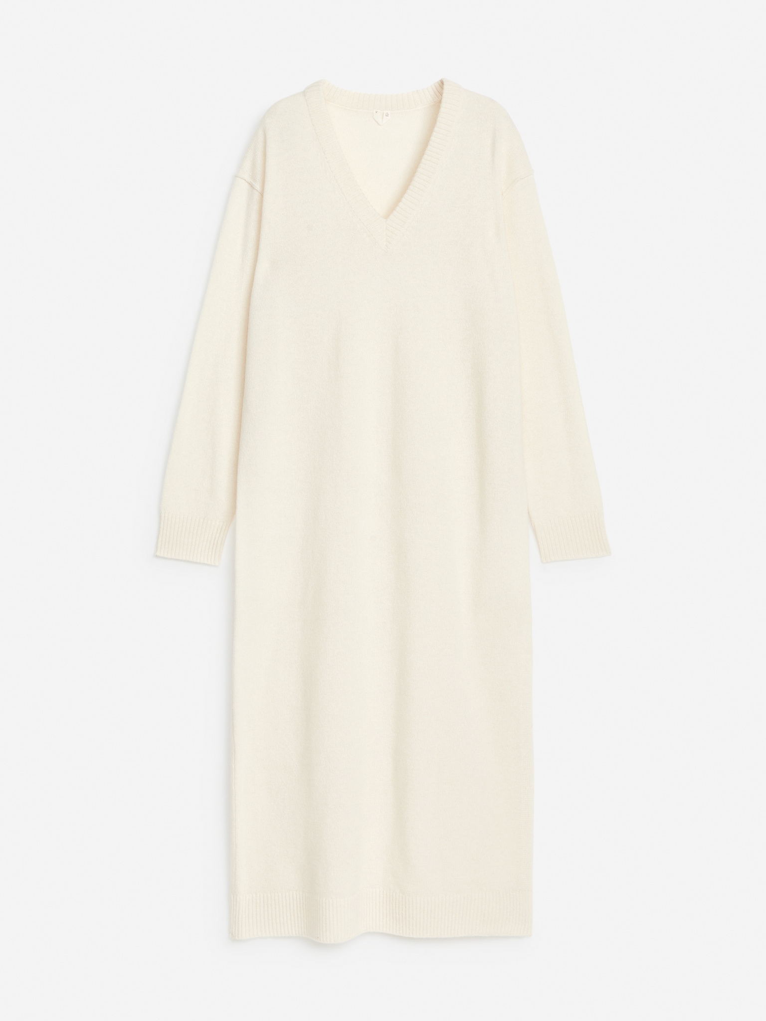 Wollkleid mit V-Ausschnitt - Cremeweiß/Schwarz