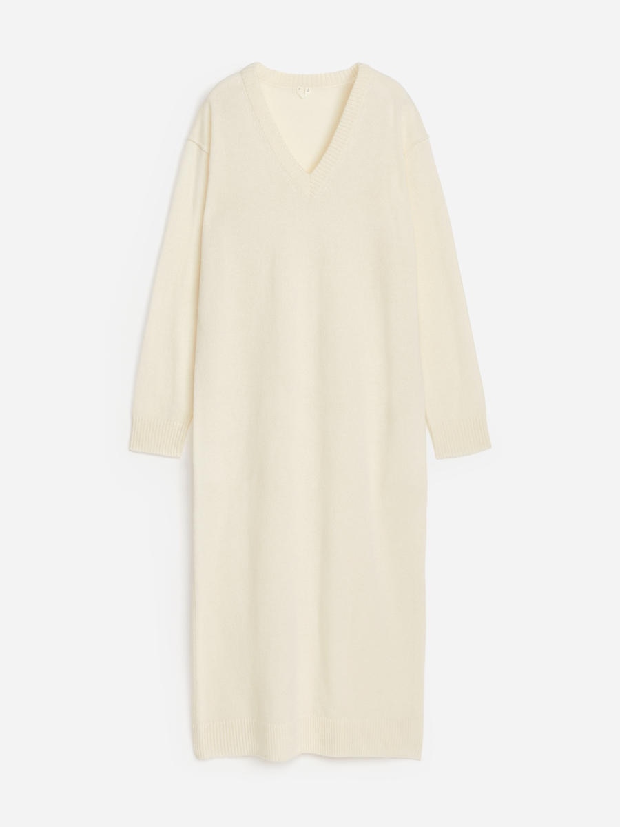 ARKET Women's  V-Neck Wool Dress White,  size L
