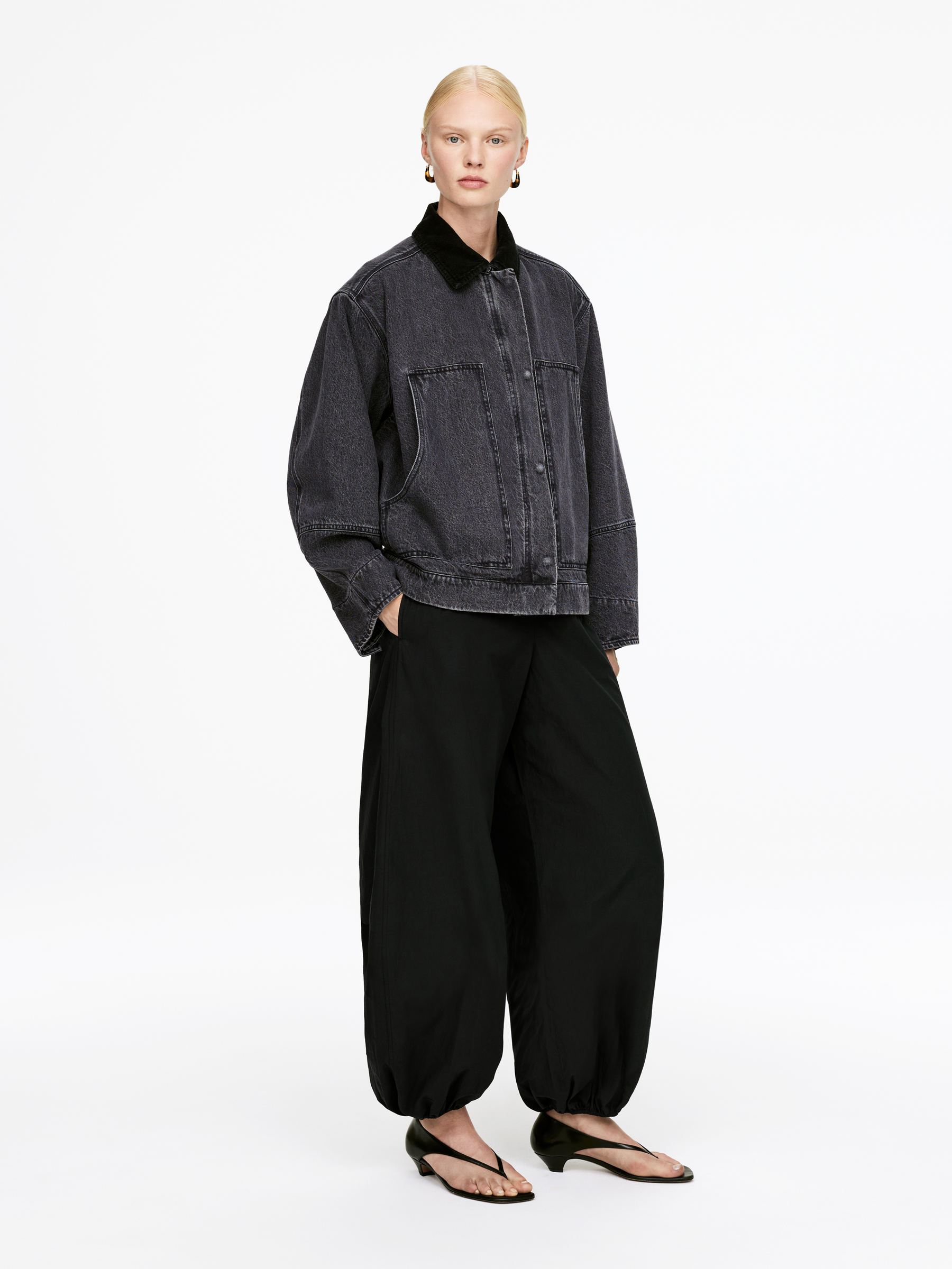 Cotton Canvas Jacket - Washed Grey - Oversized - Women - StillMedia/Lookbook - 4