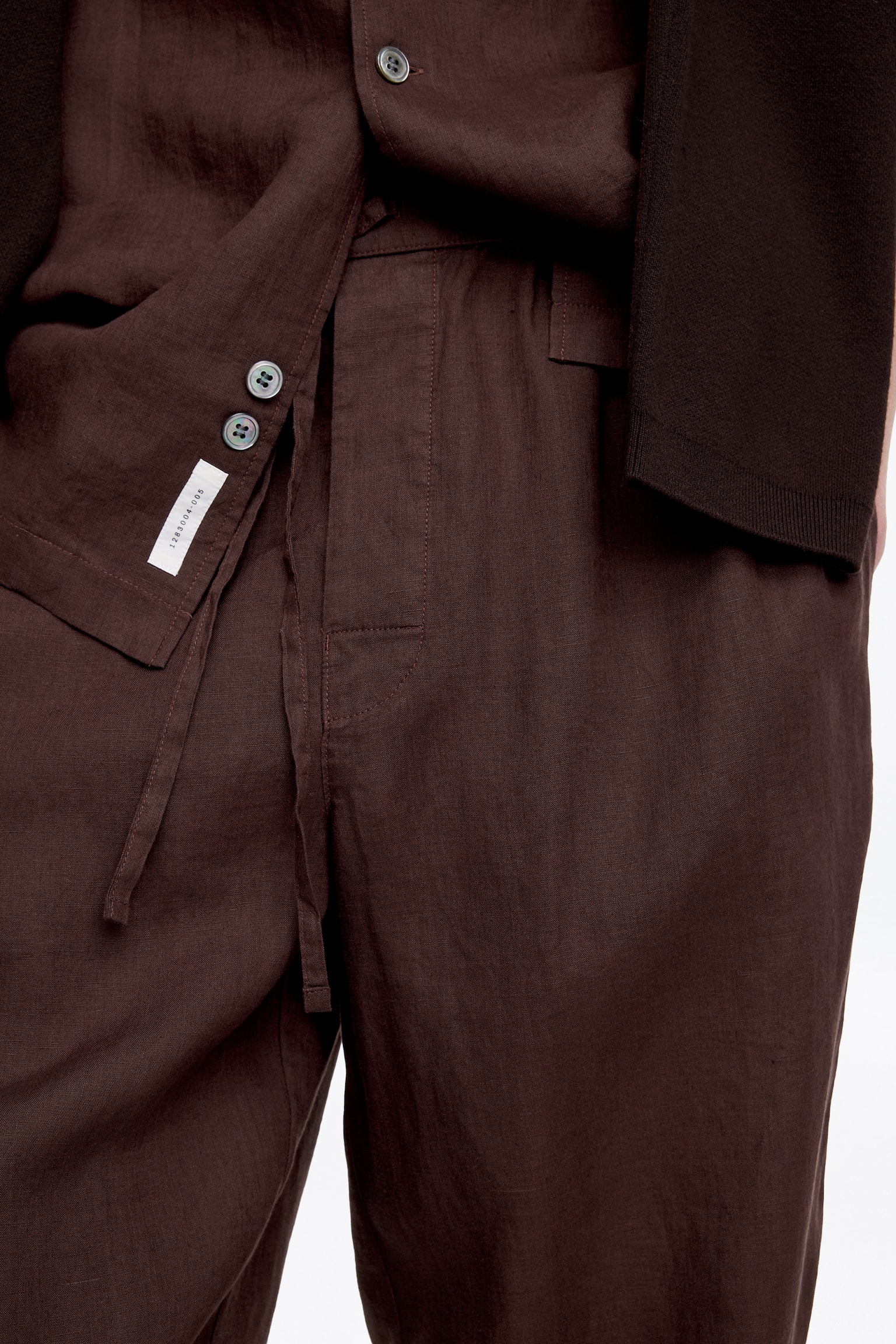Pantalon en lin décontracté-Marron foncé - 8