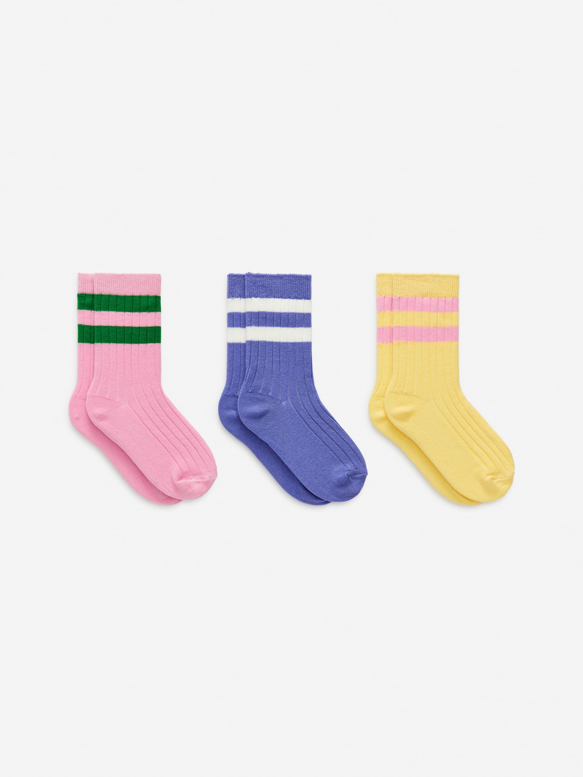 Chaussettes en maille côtelée, 3 paires - Rose/Bleu/Jaune/Lilas/Blanc/Rose/Vert/Blanc/Bleu/Rose/Blanc/Lilas/Bleu/Blanc/Noir