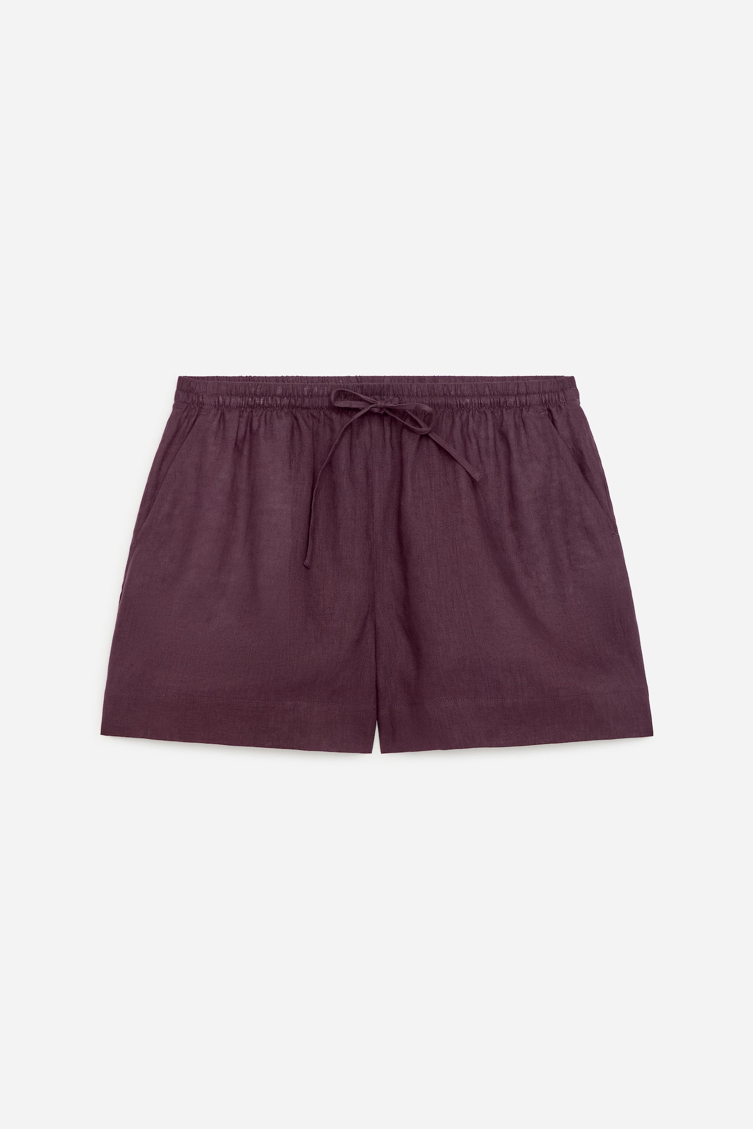 Leinenshorts mit Kordelzug - Dunkellila/Schwarz - 1