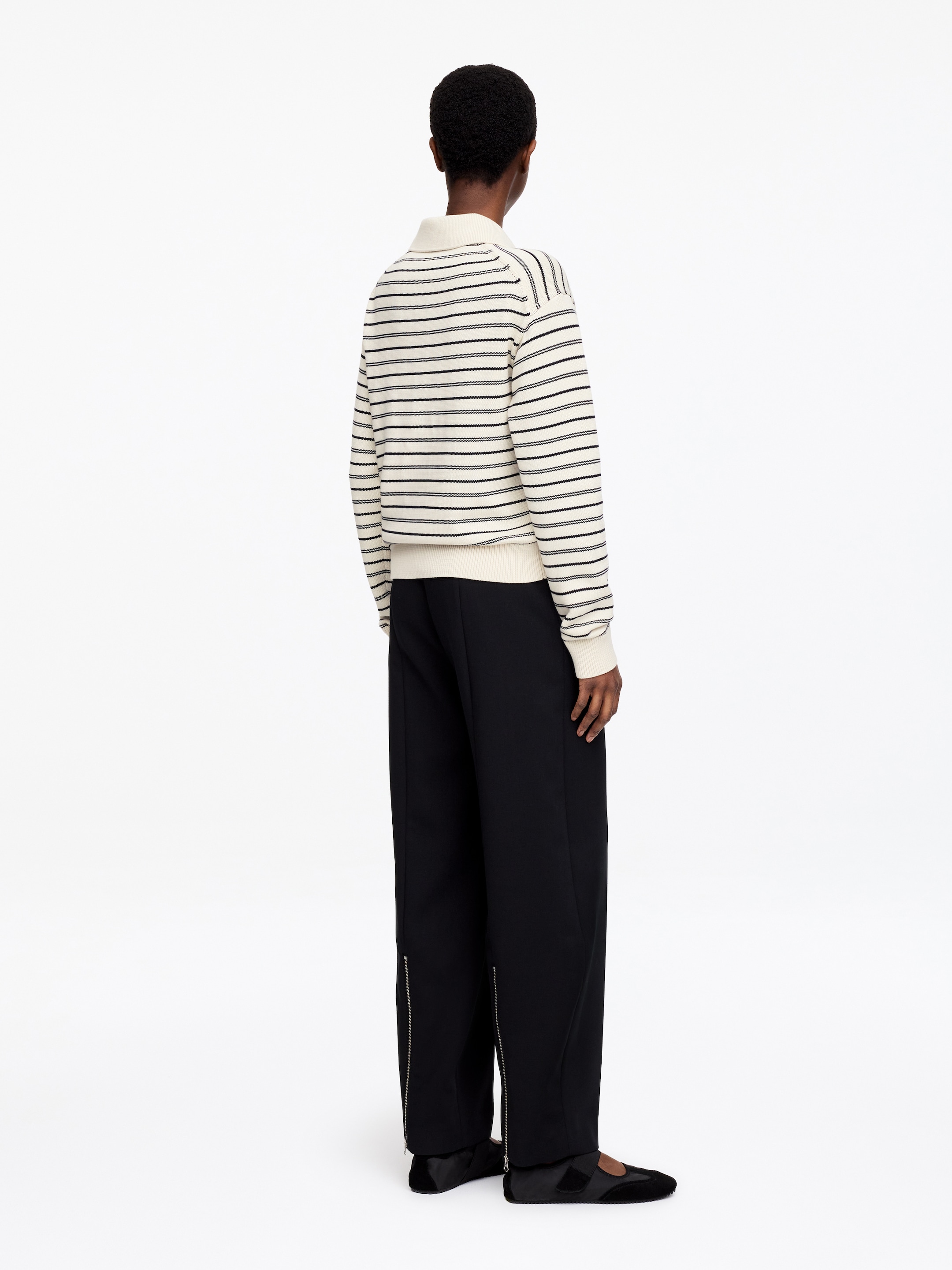 Knitted Polo Shirt - Beige/Striped - Regular fit - Women - StillMedia/Lookbook - 6