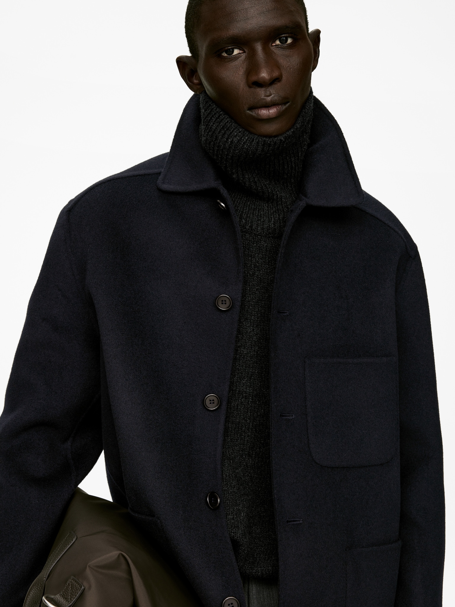 Veste en laine mélangée double face - Bleu foncé - 4