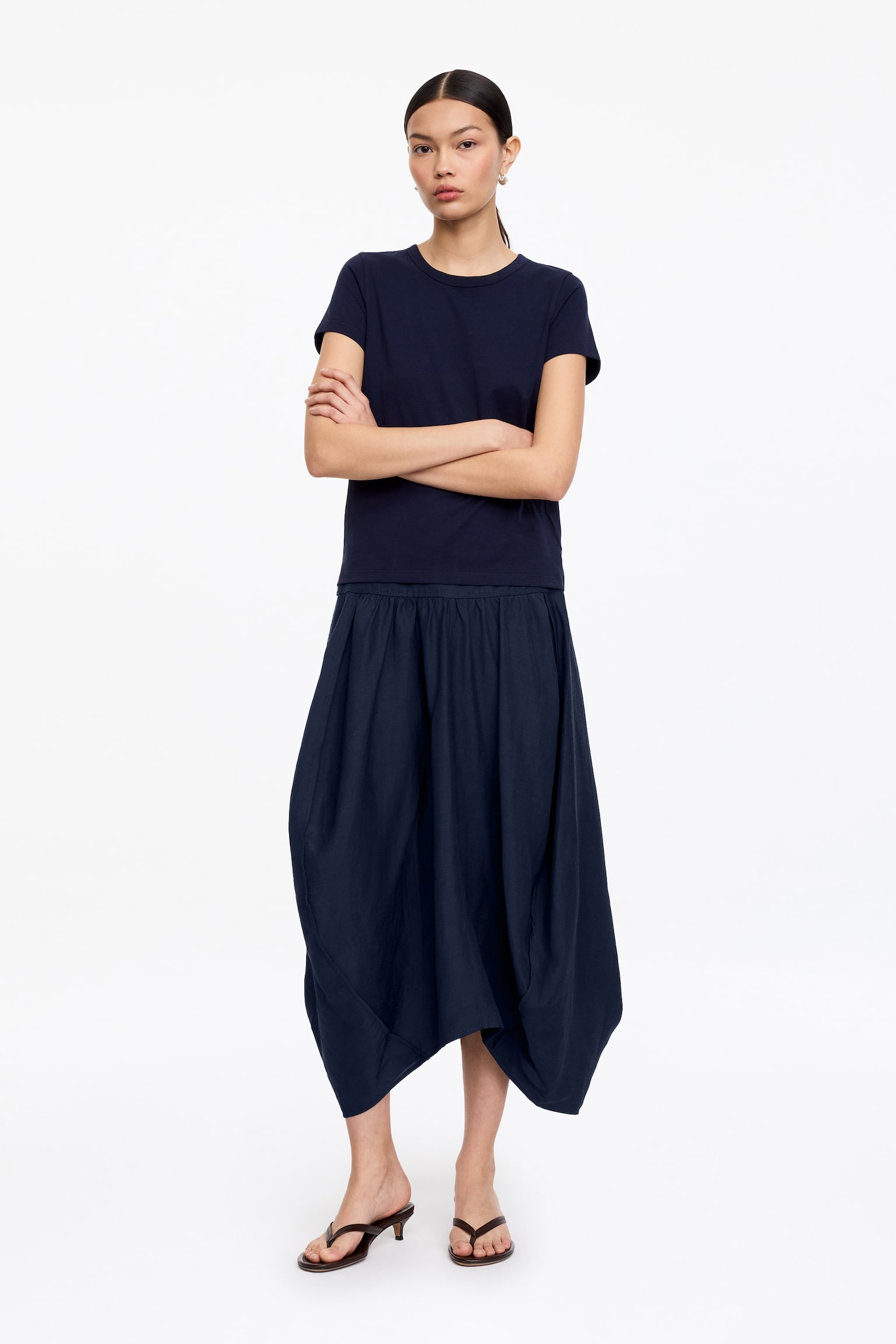 Midi-rok met ballonmodel - Donkerblauw - 1