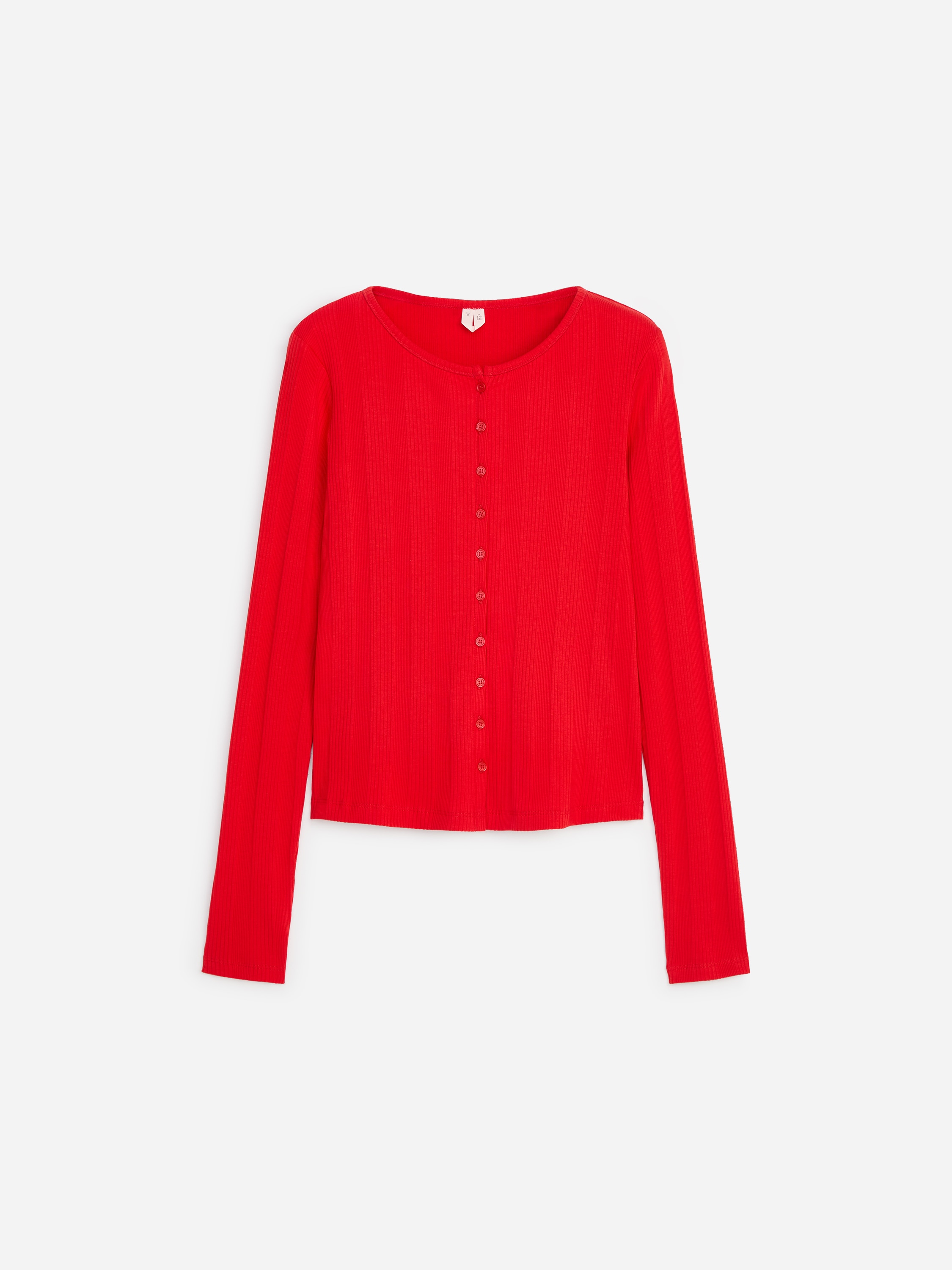 Ribbad topp med knäppning - Röd/Off-white