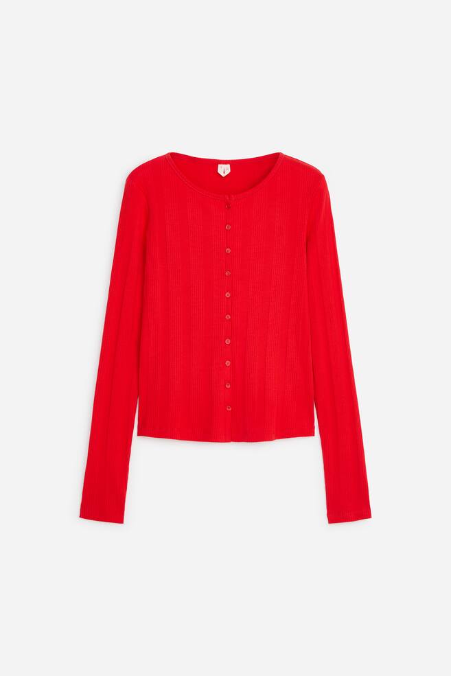Geribbelde top met knopen aan de voorkant - Rood - 1