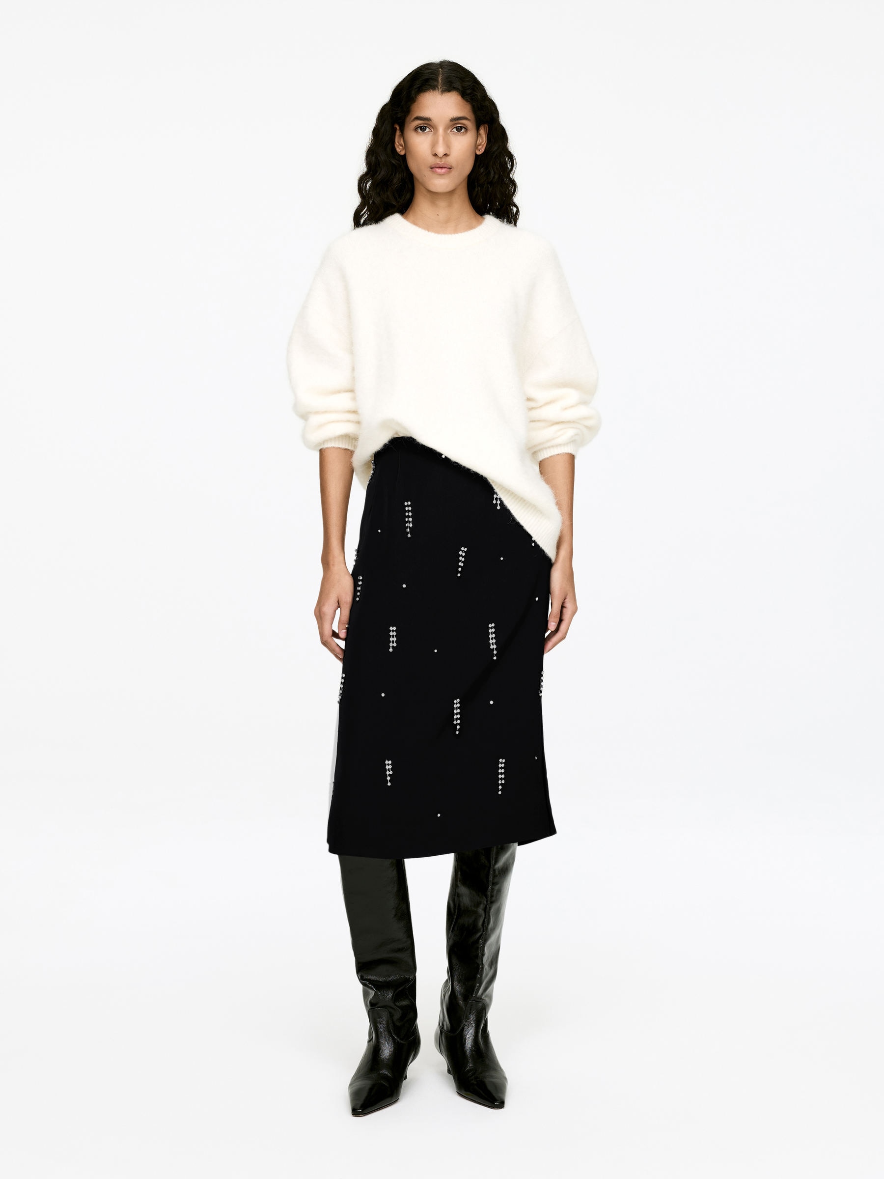 Rhinestone-Detail Midi Skirt-#272627-17307