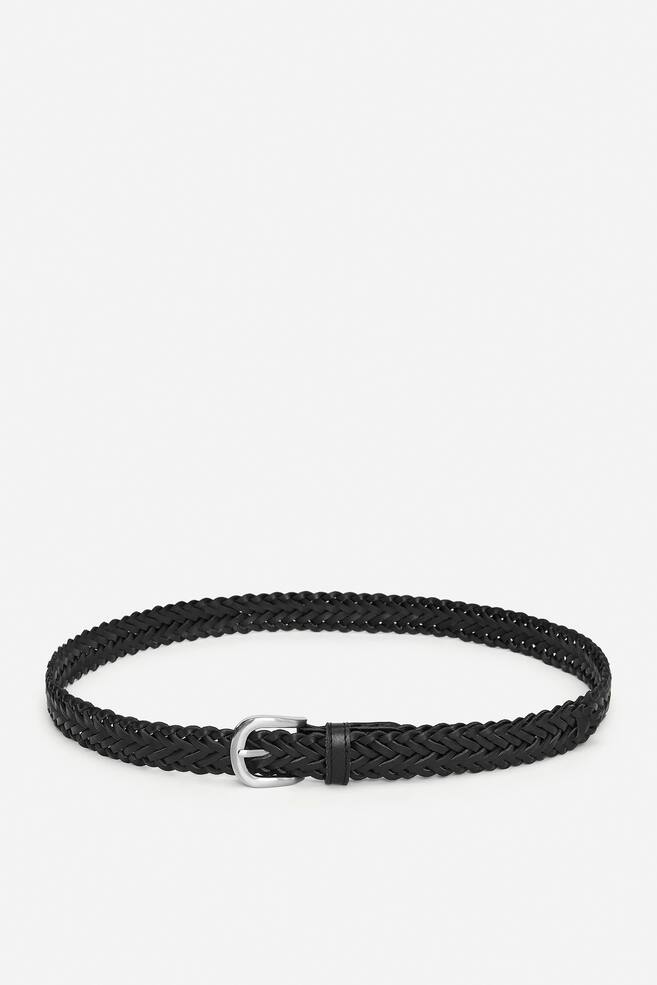 Braided Leather Belt - Black - 1