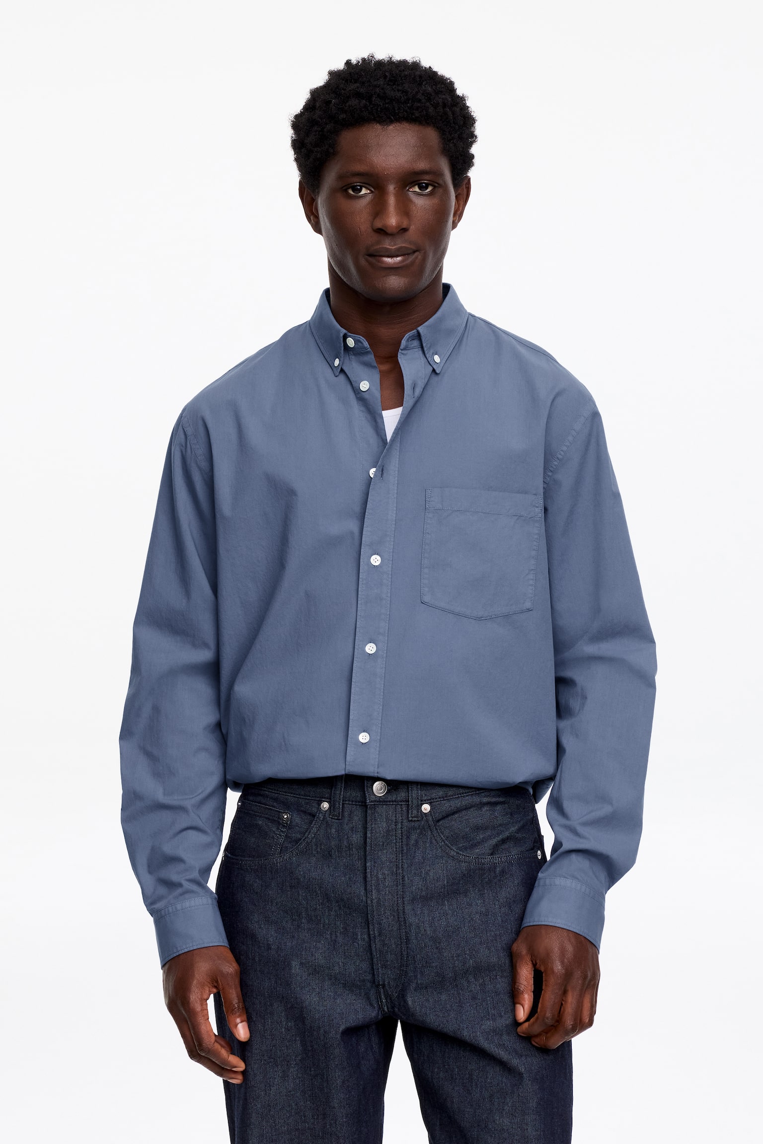 Legeres Popeline-Hemd - Mittelblau/Grau/Beige/Dunkelblau - 1