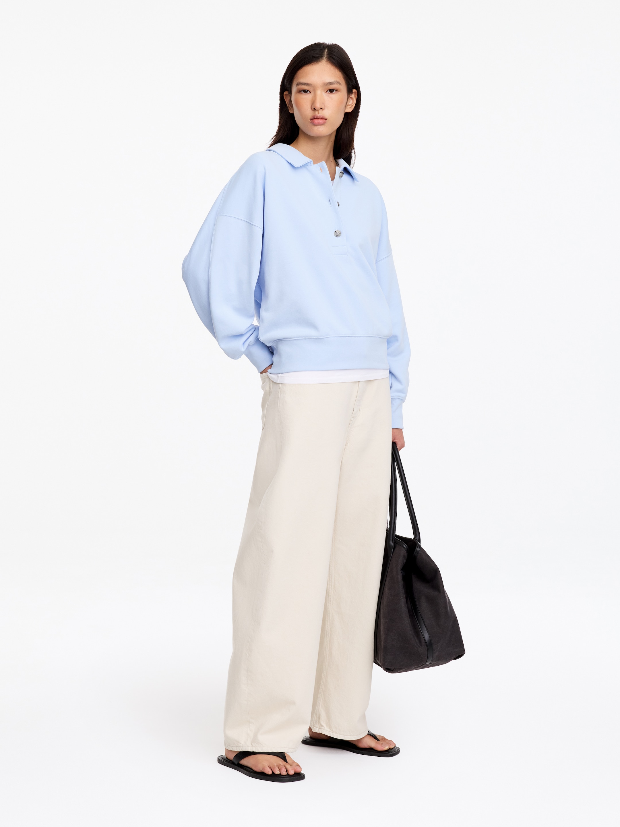 French Terry Polo Sweatshirt - Light Blue - Regular fit - women - StillMedia/Lookbook - 6